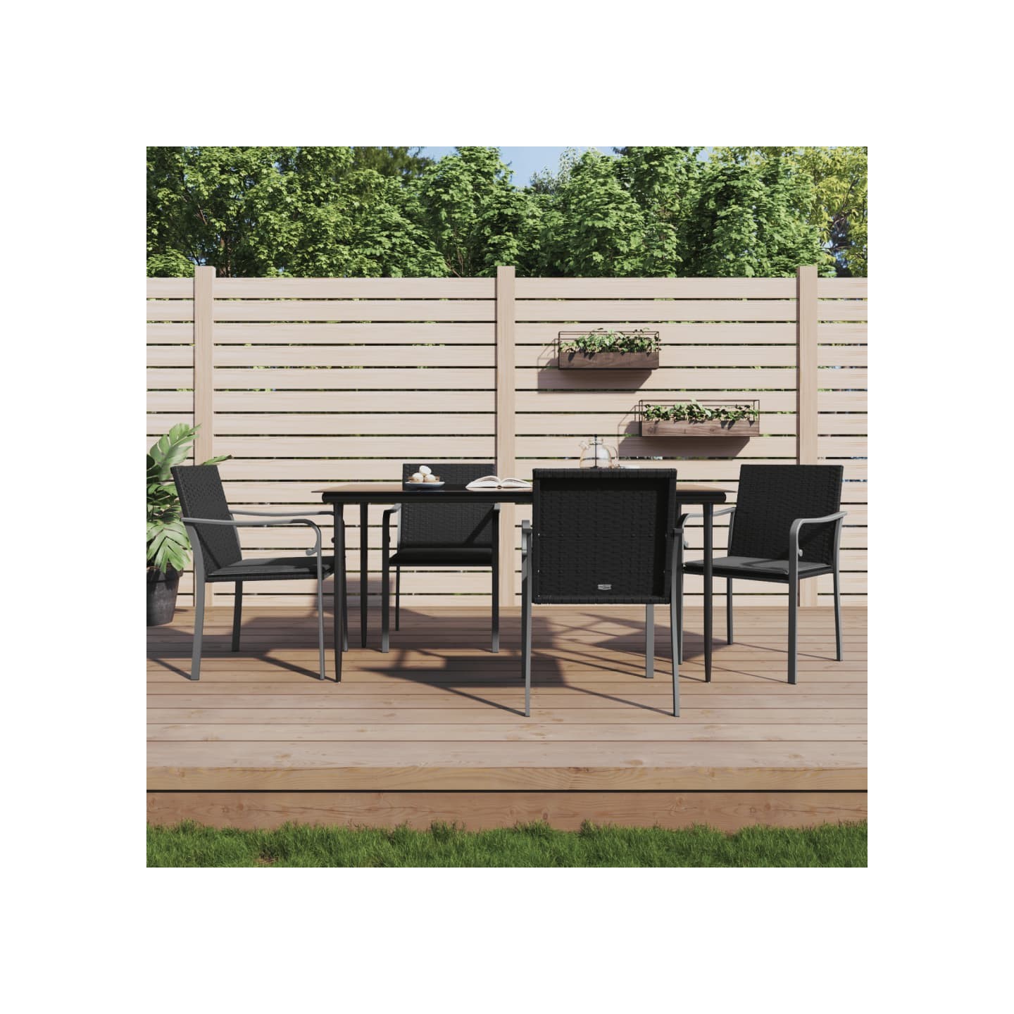 Ensemble à manger de jardin 5 pcs coussins résine tressée acier