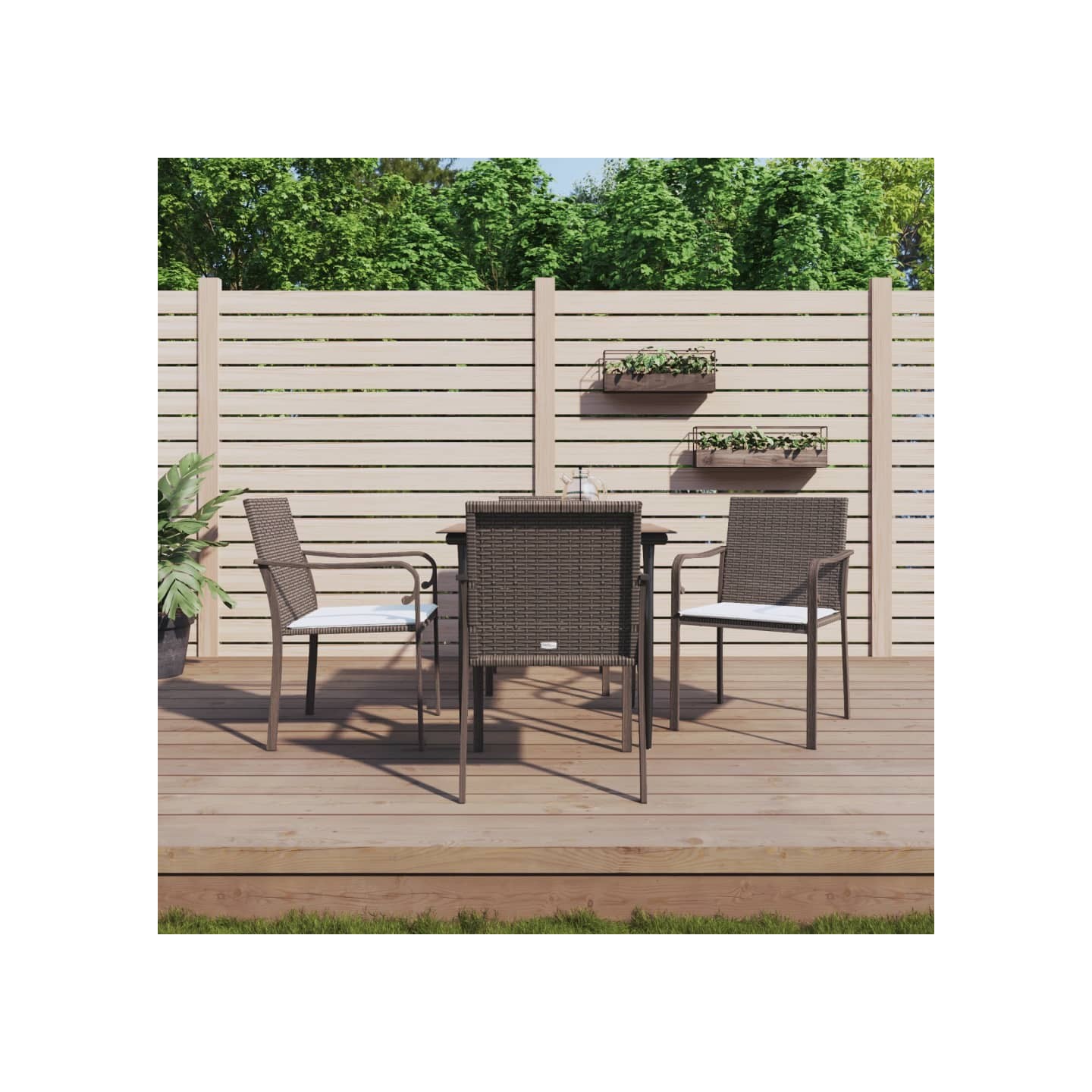 Ensemble à manger de jardin 5 pcs coussins résine tressée acier