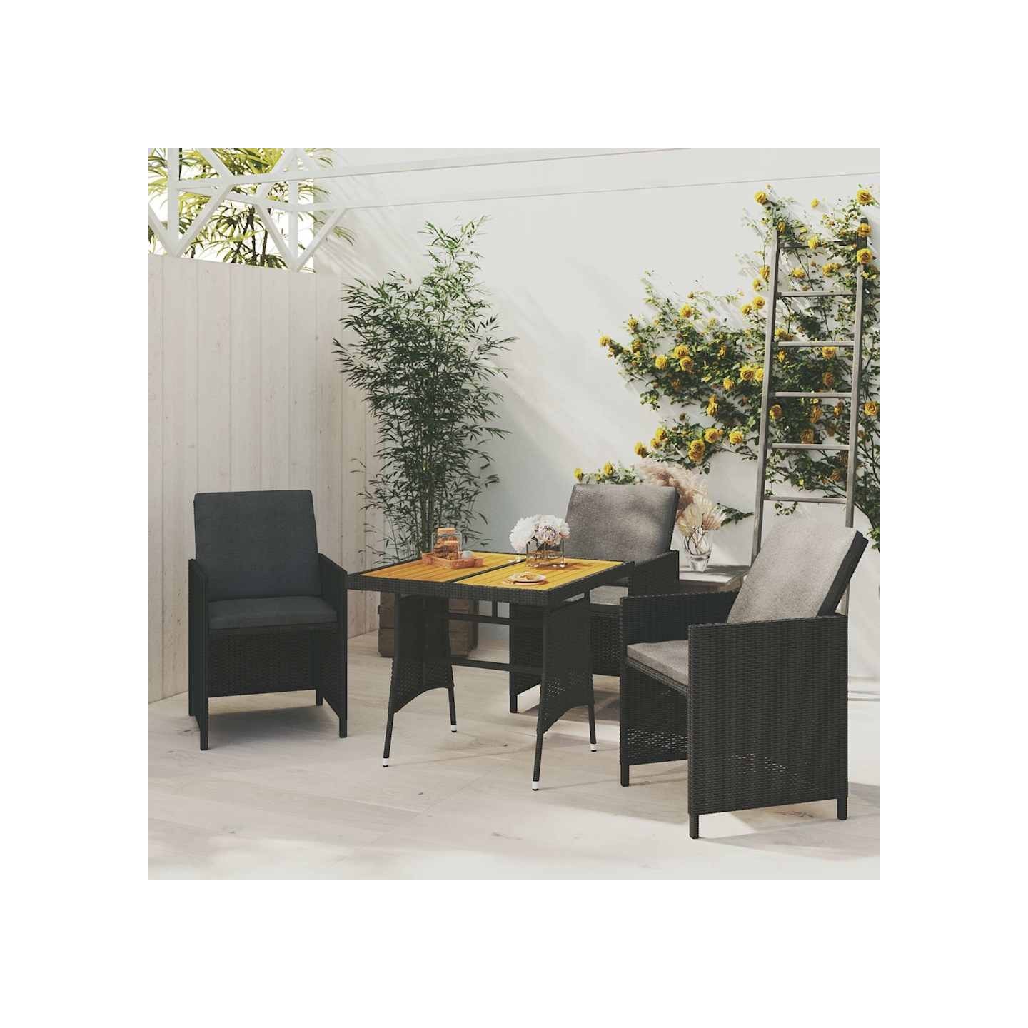 Table de jardin Noir 70x70x72 cm Résine tressée et acacia