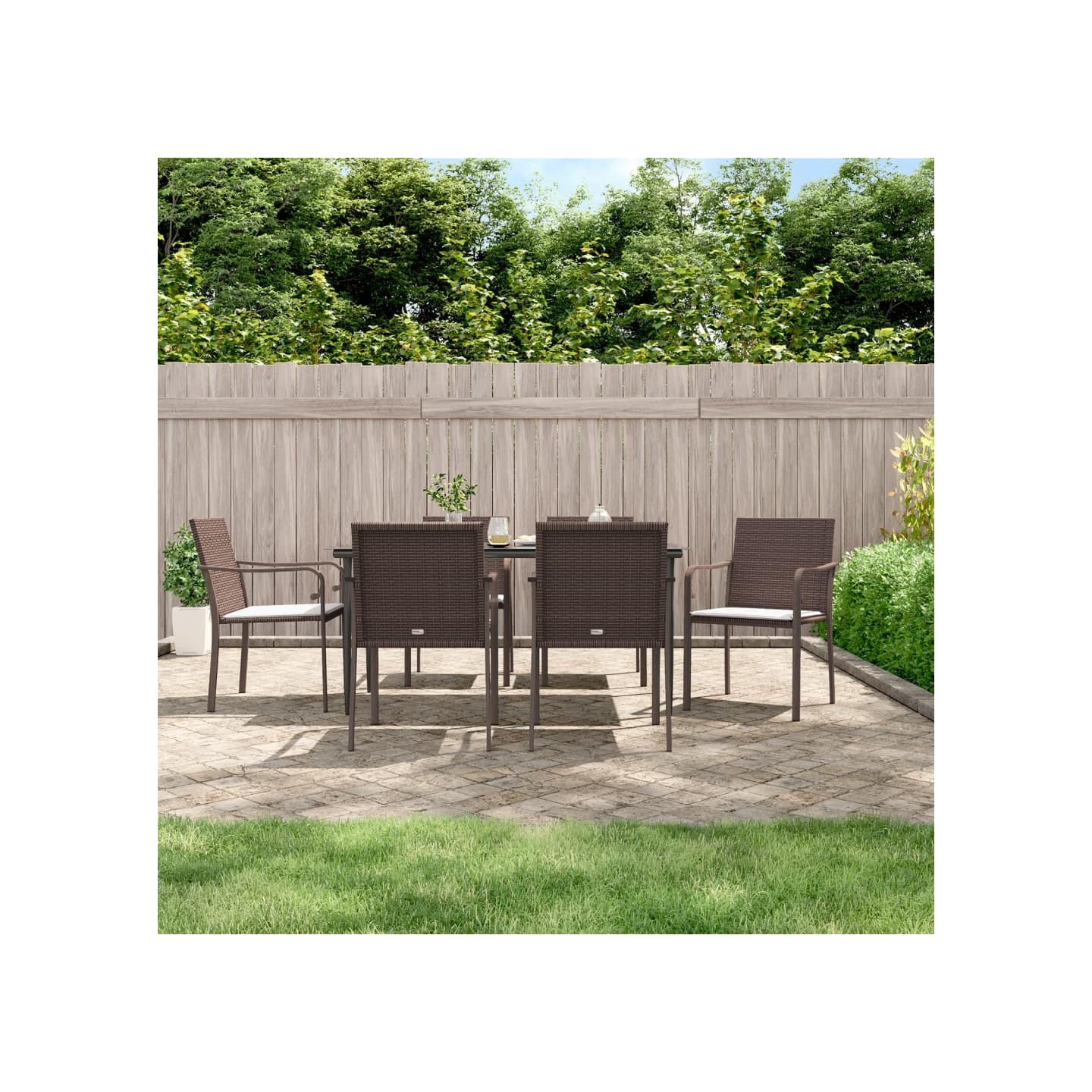Ensemble à manger de jardin 7 pcs coussins résine tressée acier