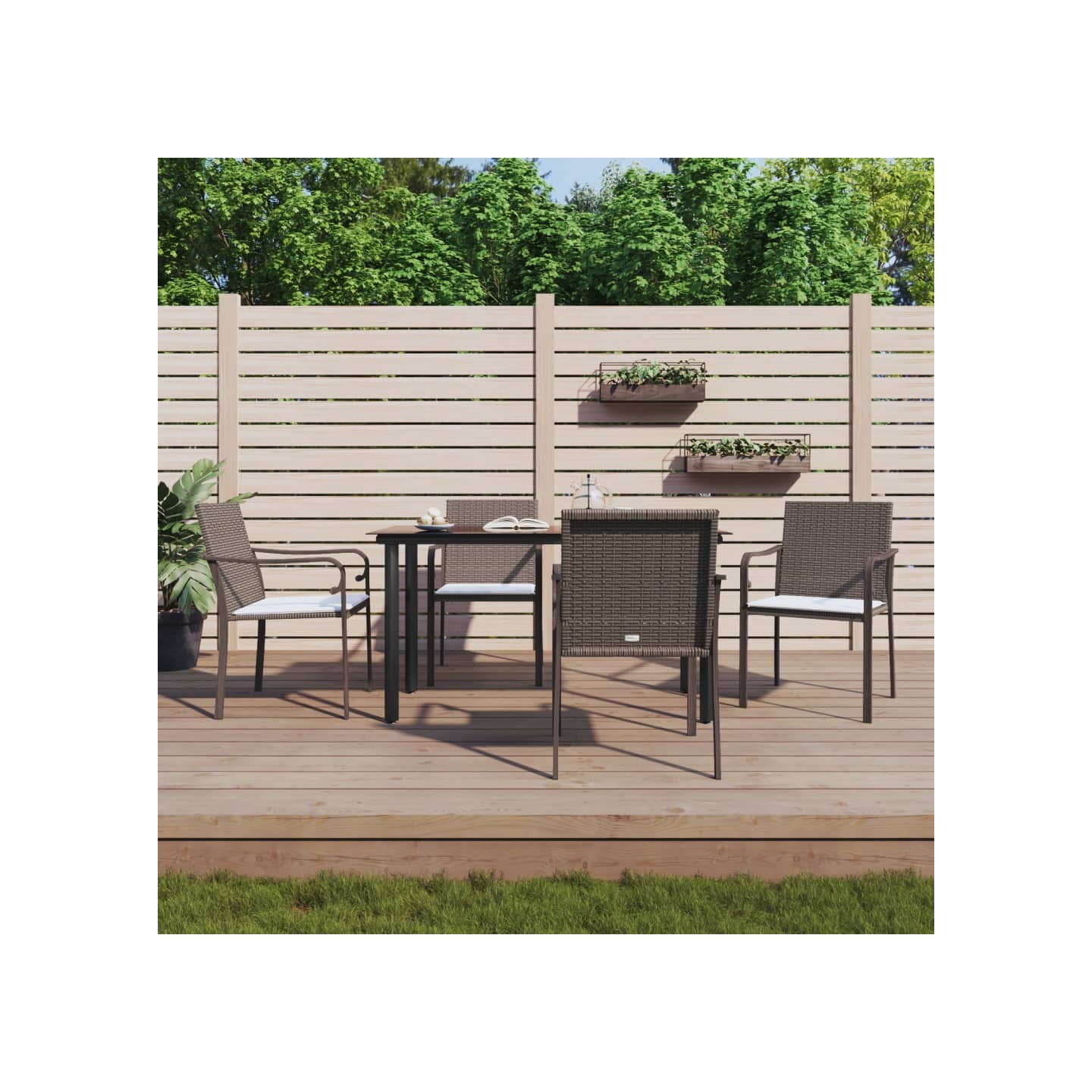 Ensemble à manger de jardin 5 pcs coussins résine tressée acier