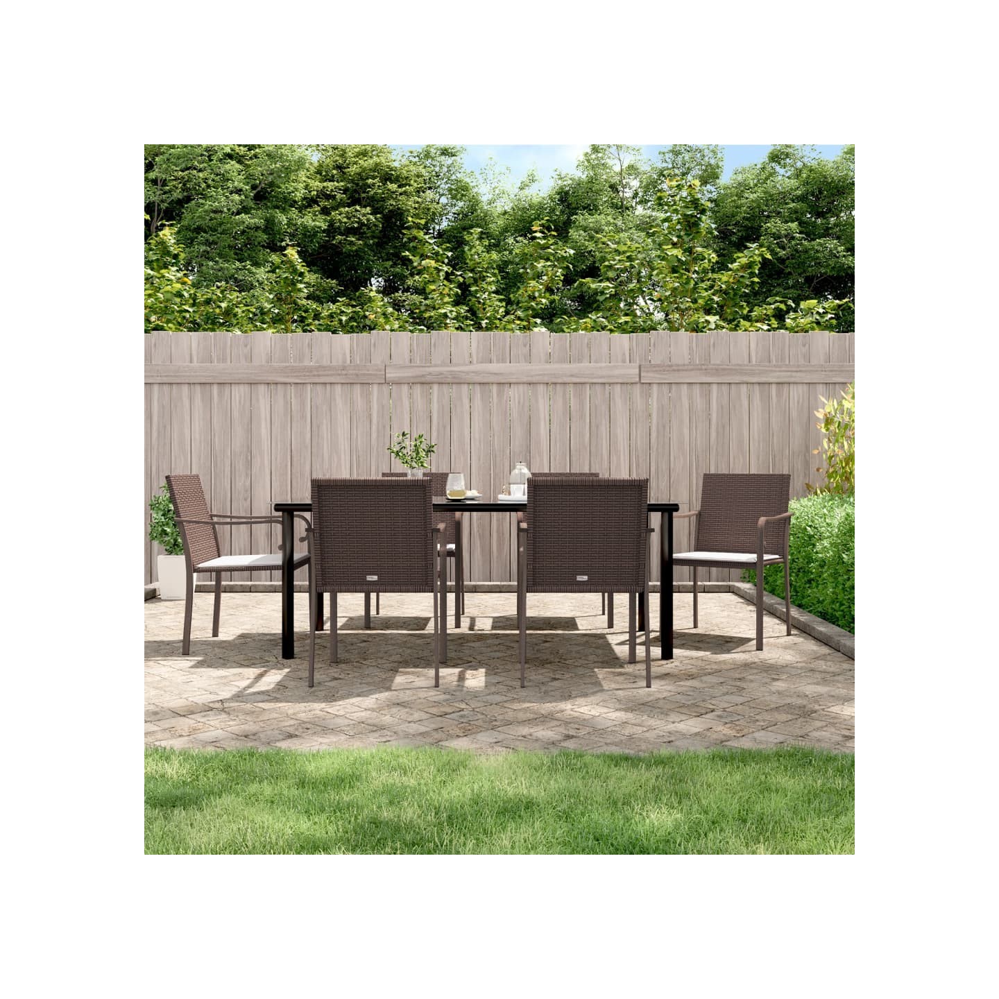 Ensemble à manger de jardin 7 pcs coussins résine tressée acier