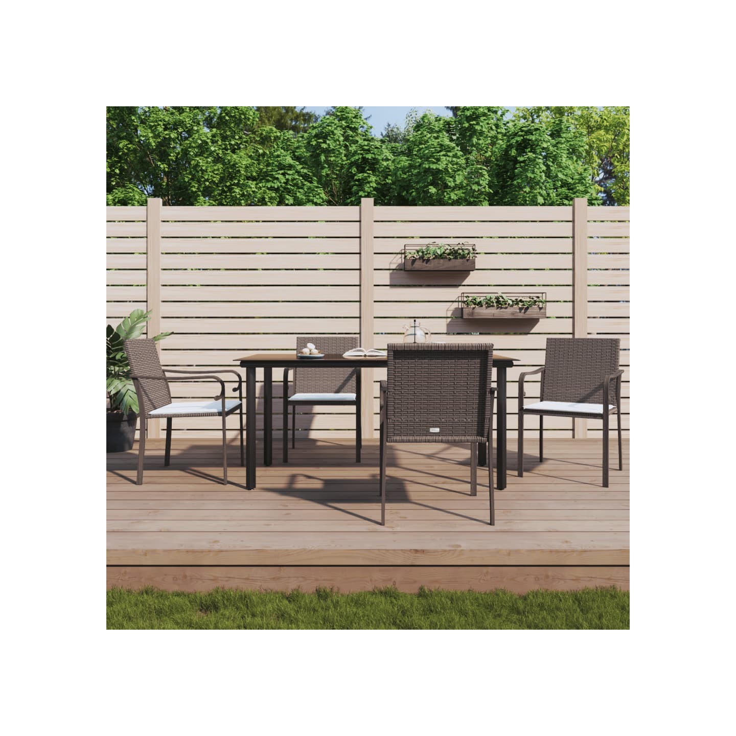 Ensemble à manger de jardin 5 pcs coussins résine tressée acier