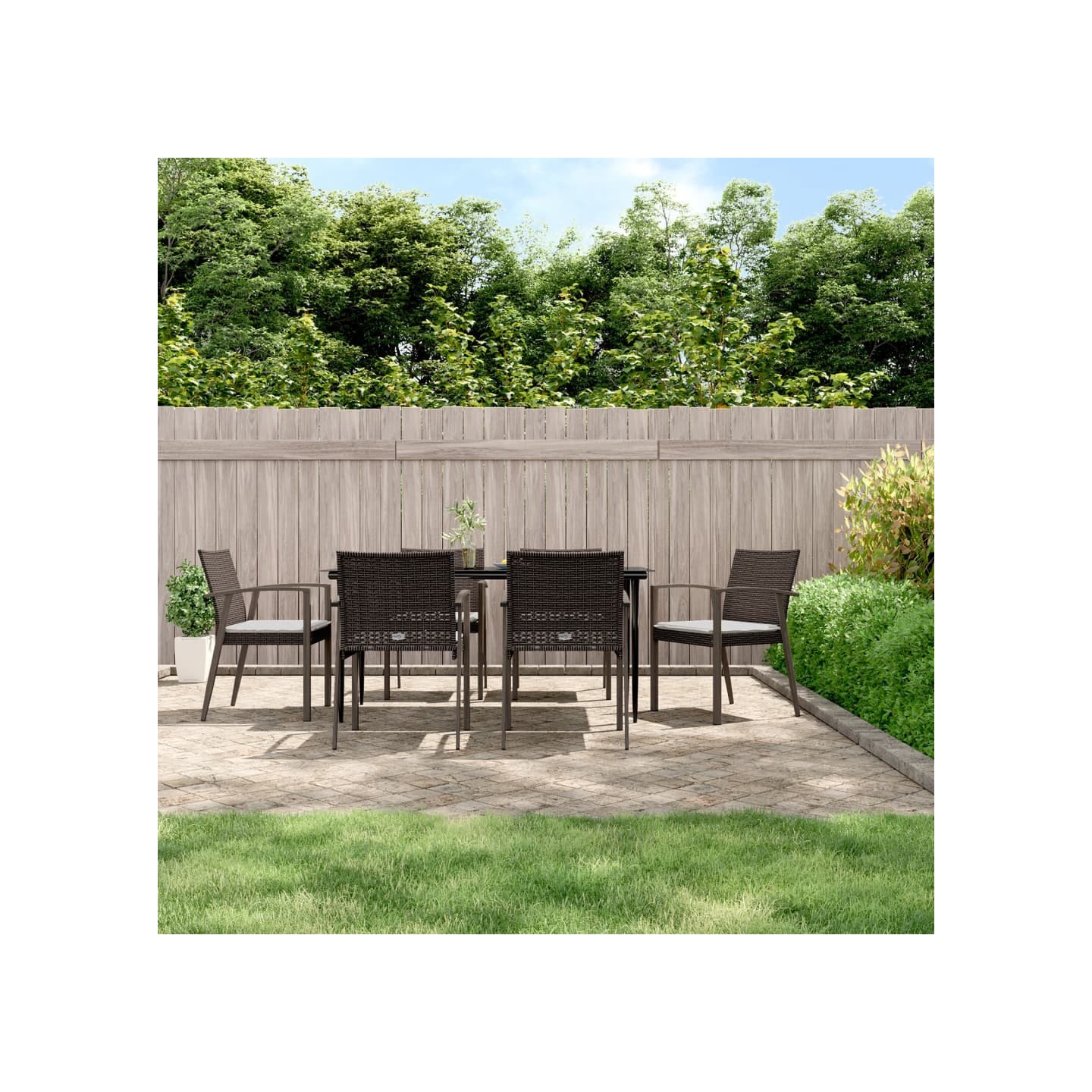 Ensemble à manger de jardin 7 pcs coussins résine tressée acier
