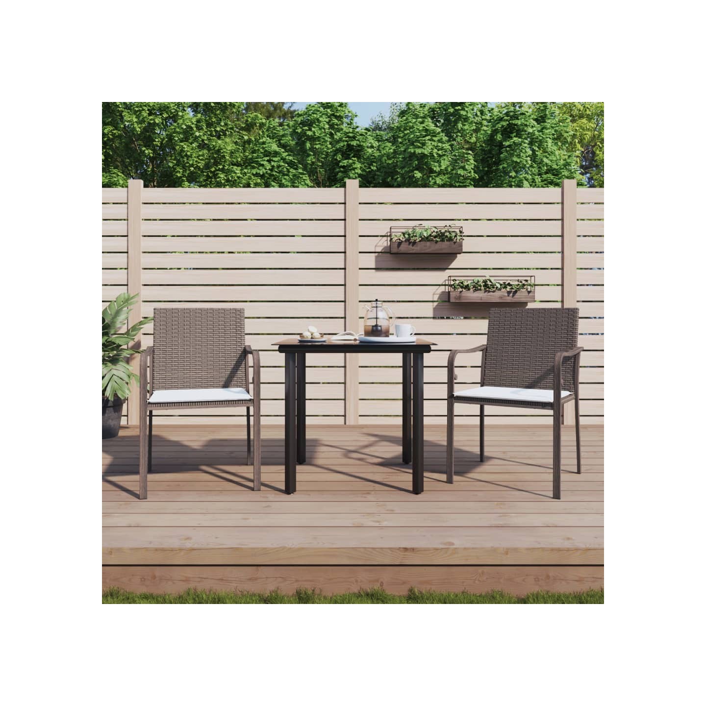 Ensemble à manger de jardin 3 pcs coussins résine tressée acier