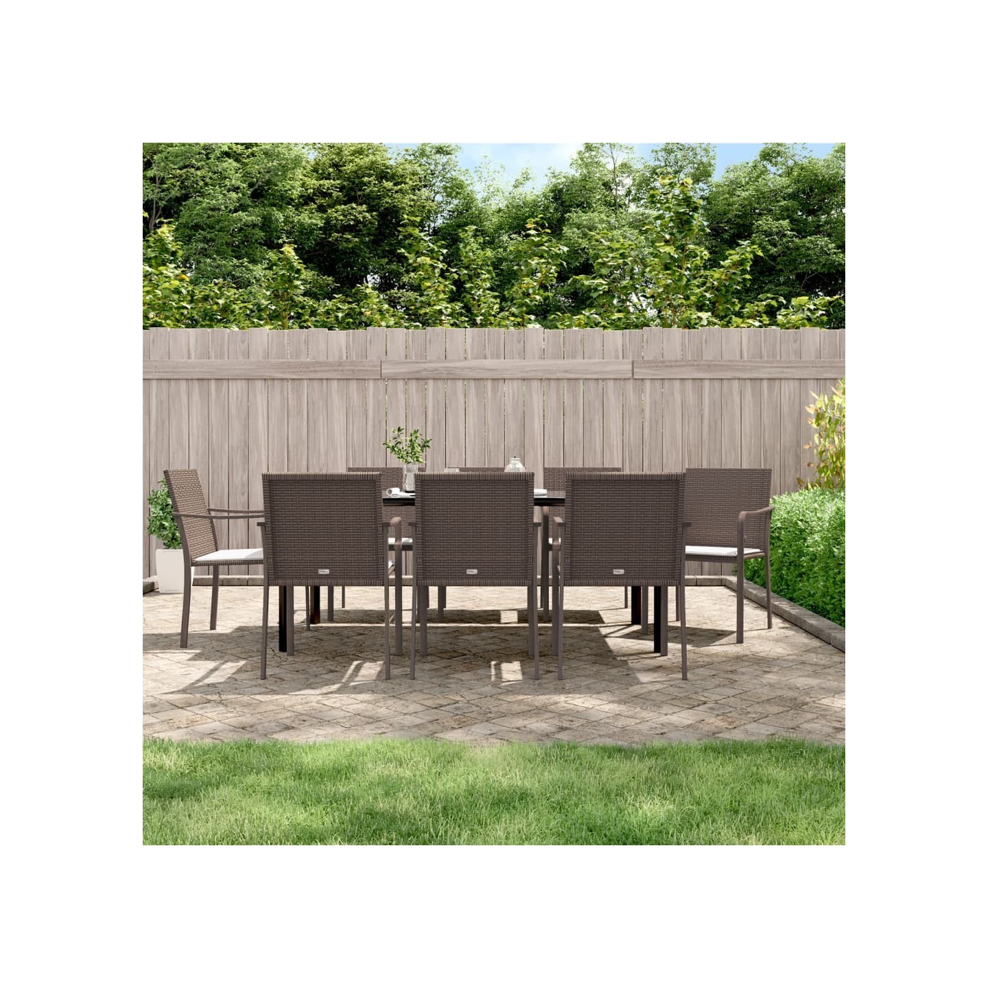 Ensemble à manger de jardin 9 pcs coussins résine tressée acier