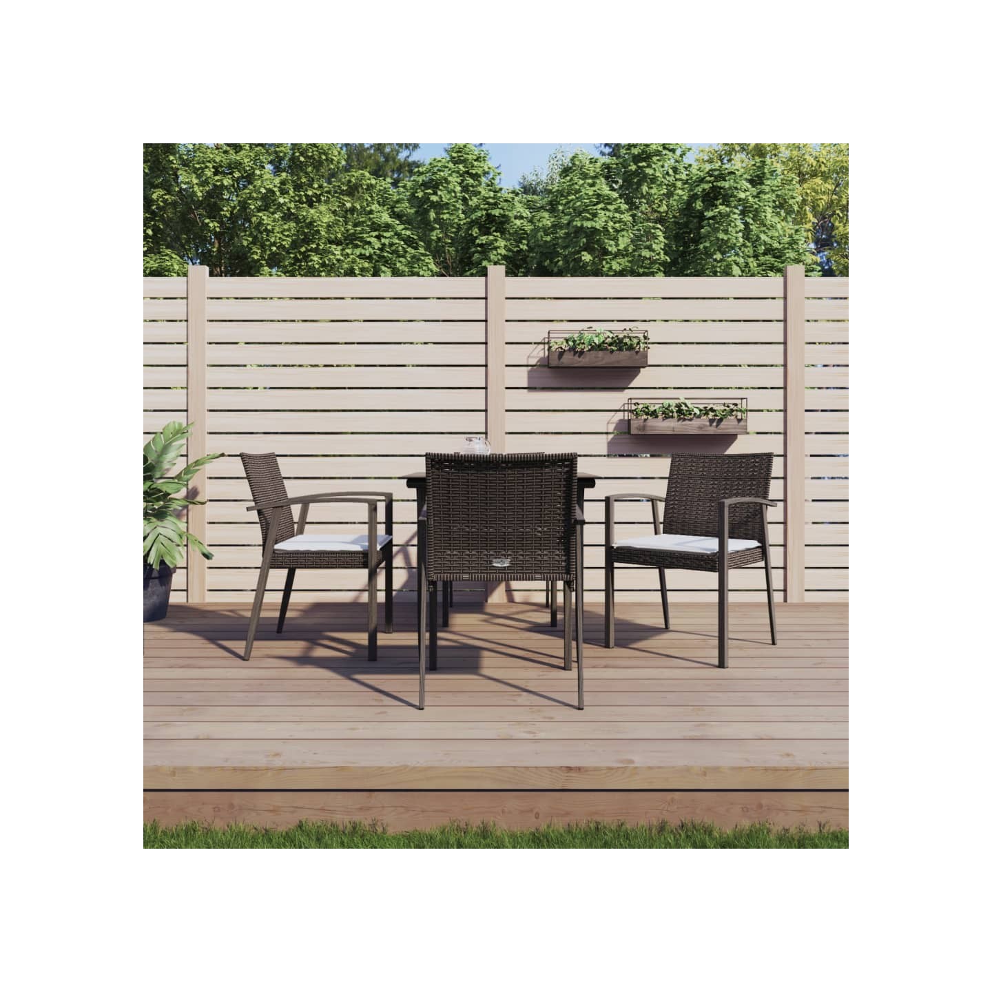 Ensemble à manger de jardin 5 pcs coussins résine tressée acier