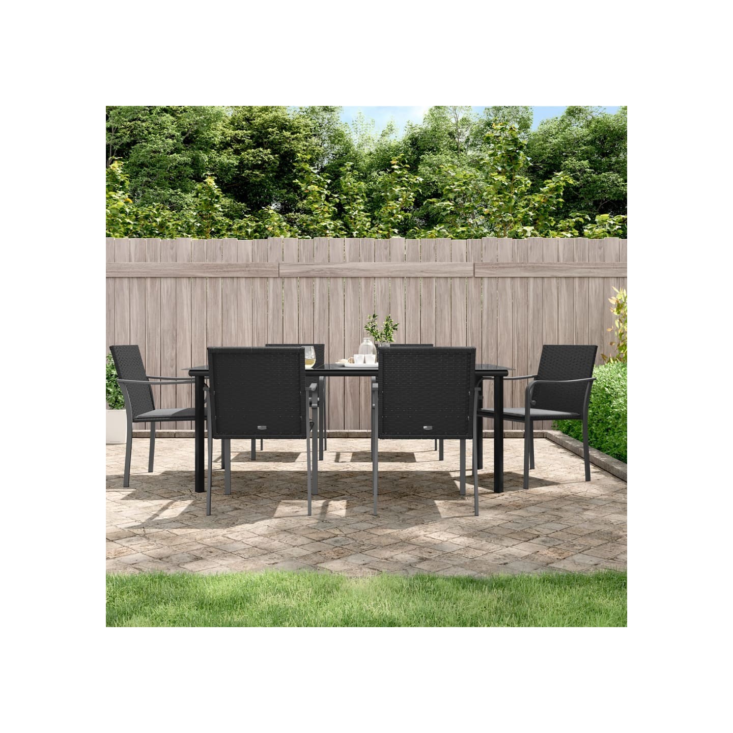 Ensemble à manger de jardin 7 pcs coussins résine tressée acier