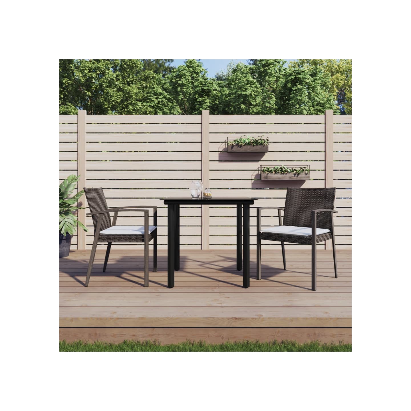Ensemble à manger de jardin 3 pcs coussins résine tressée acier