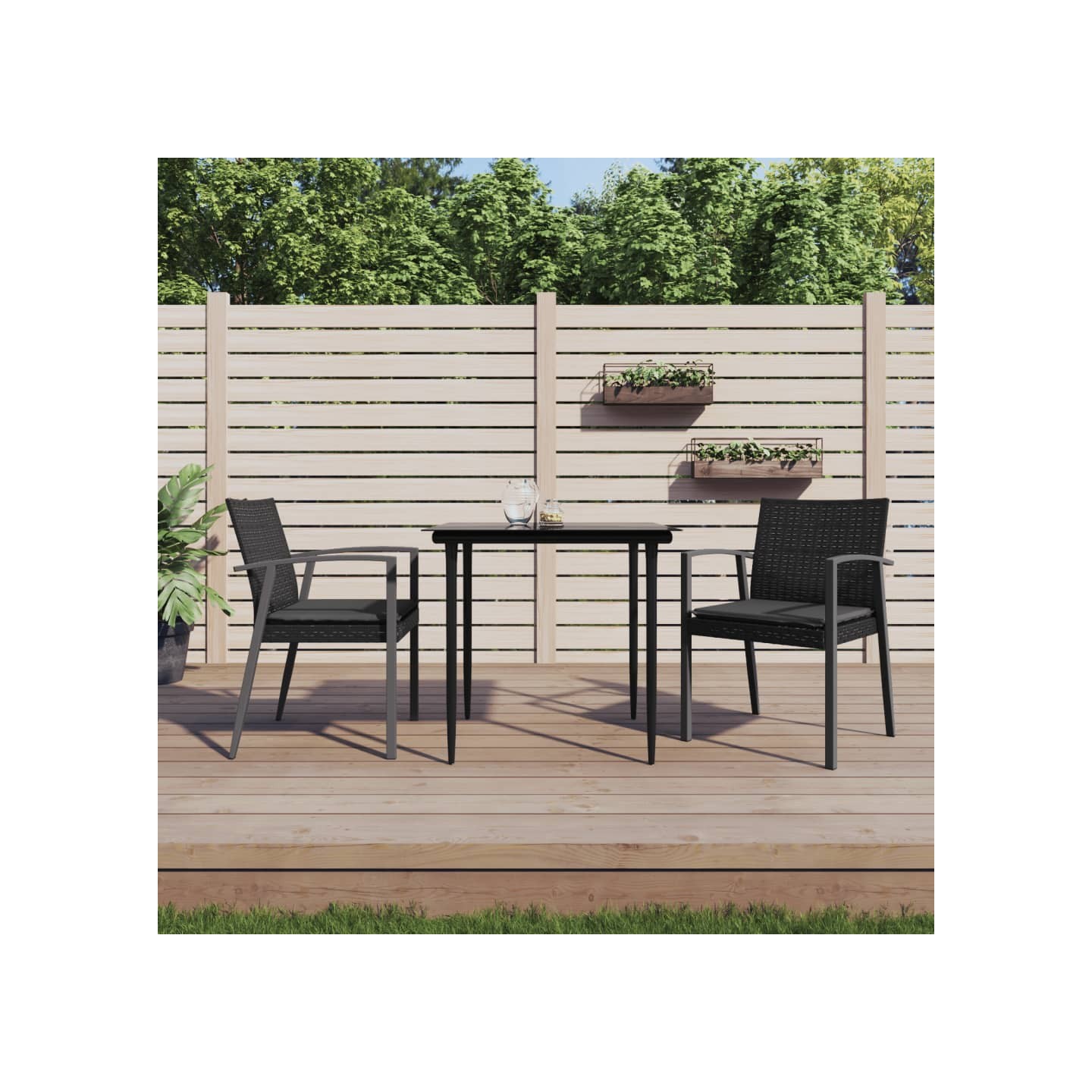 Ensemble à manger de jardin 3 pcs coussins résine tressée acier
