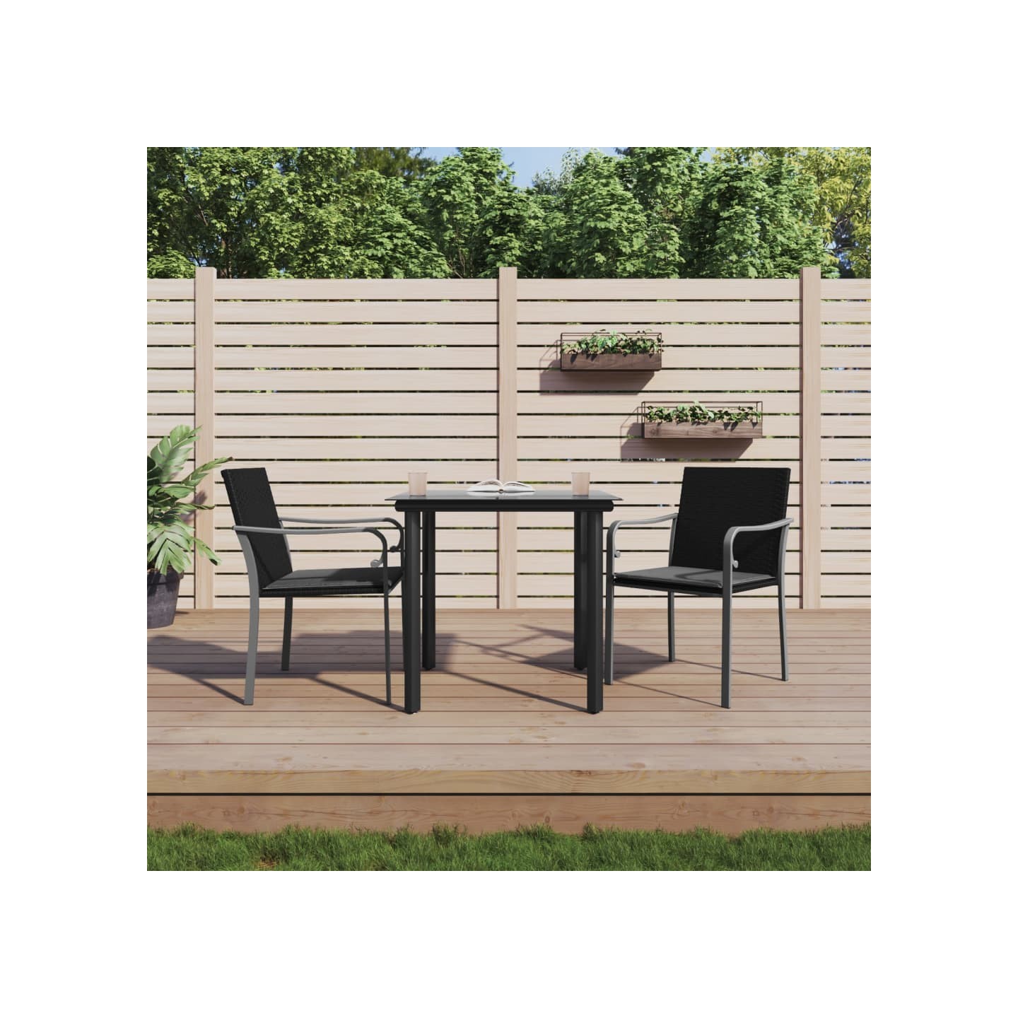 Ensemble à manger de jardin 3 pcs coussins résine tressée acier