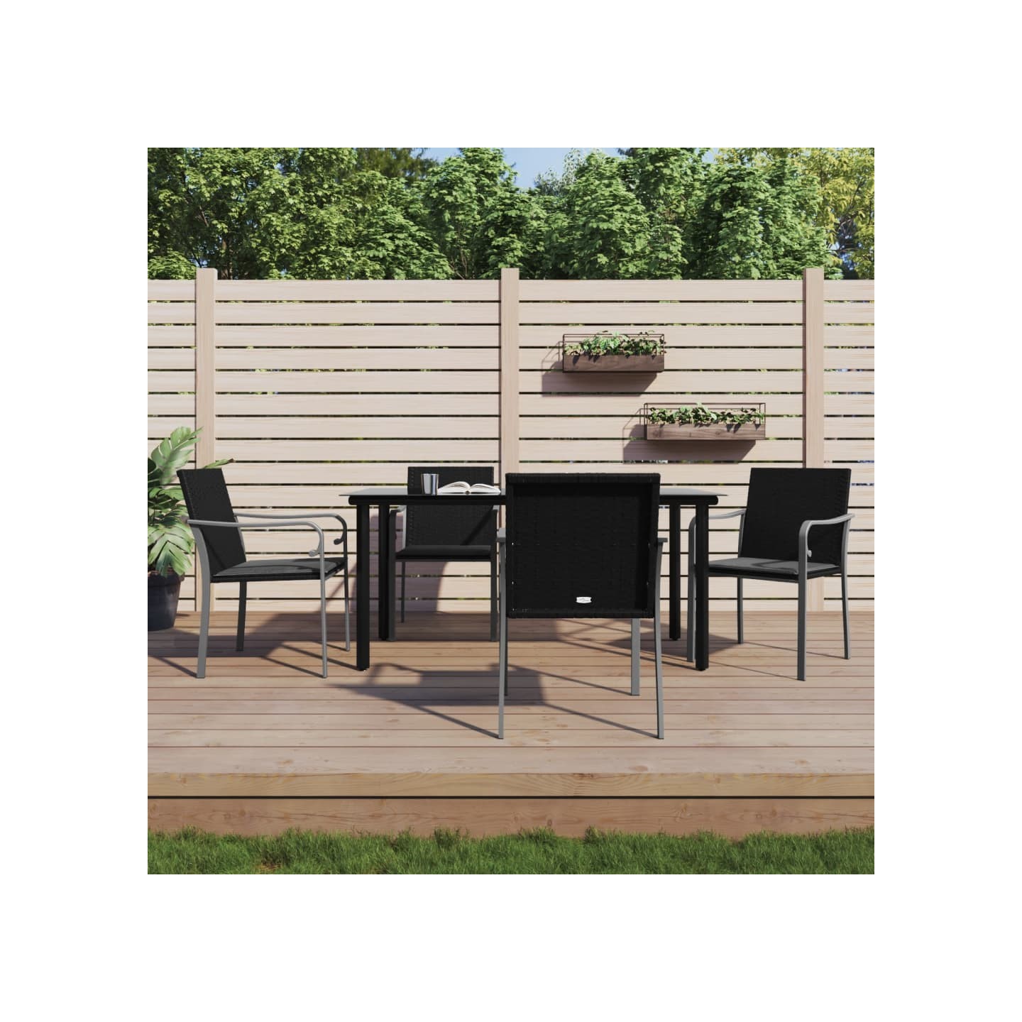 Ensemble à manger de jardin 5 pcs coussins résine tressée acier
