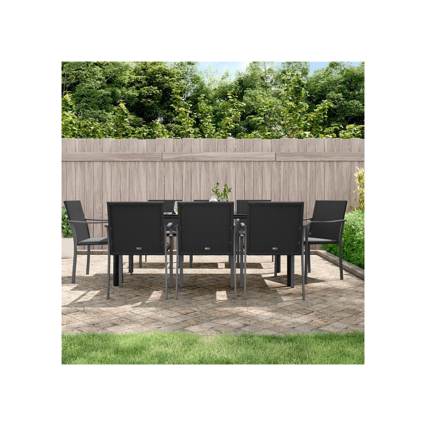 Ensemble à manger de jardin 9 pcs coussins résine tressée acier