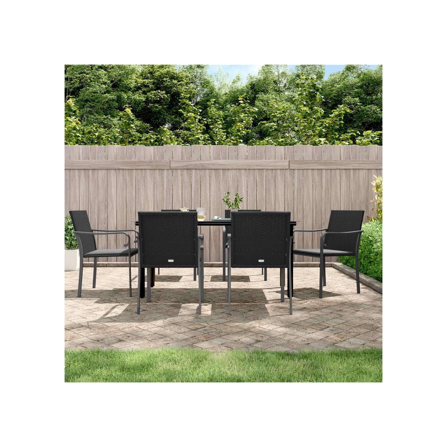 Ensemble à manger de jardin 7 pcs coussins résine tressée acier
