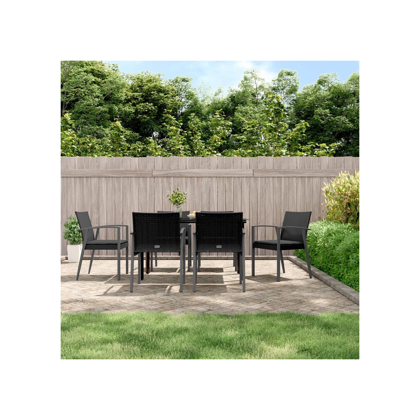 Ensemble à manger de jardin 7 pcs coussins résine tressée acier