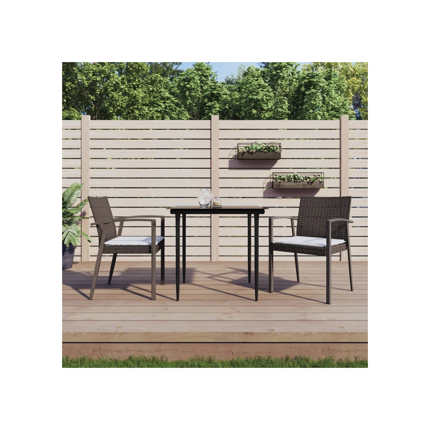 Ensemble à manger de jardin 3 pcs coussins résine tressée acier
