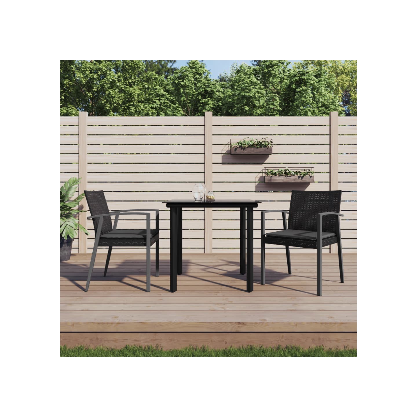 Ensemble à manger de jardin 3 pcs coussins résine tressée acier