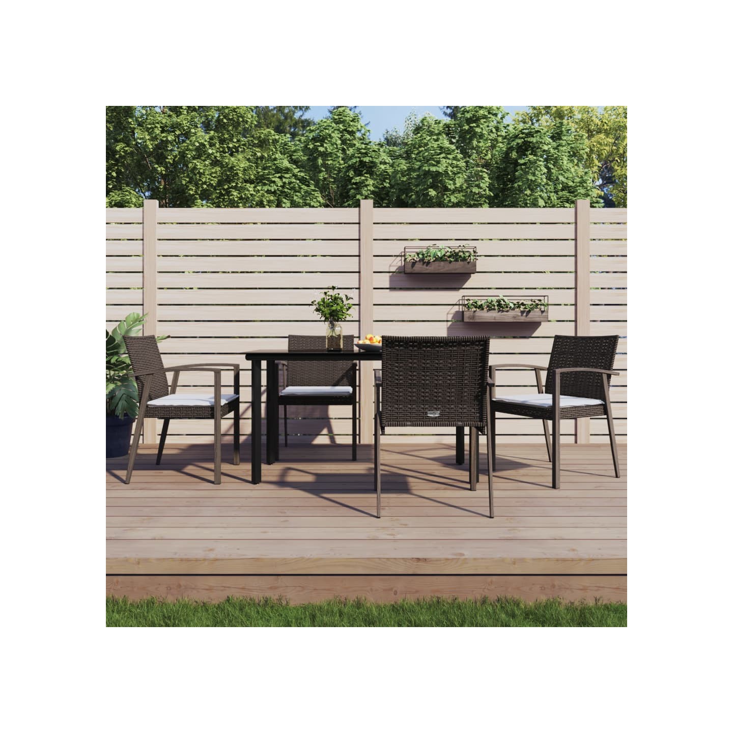Ensemble à manger de jardin 5 pcs coussins résine tressée acier