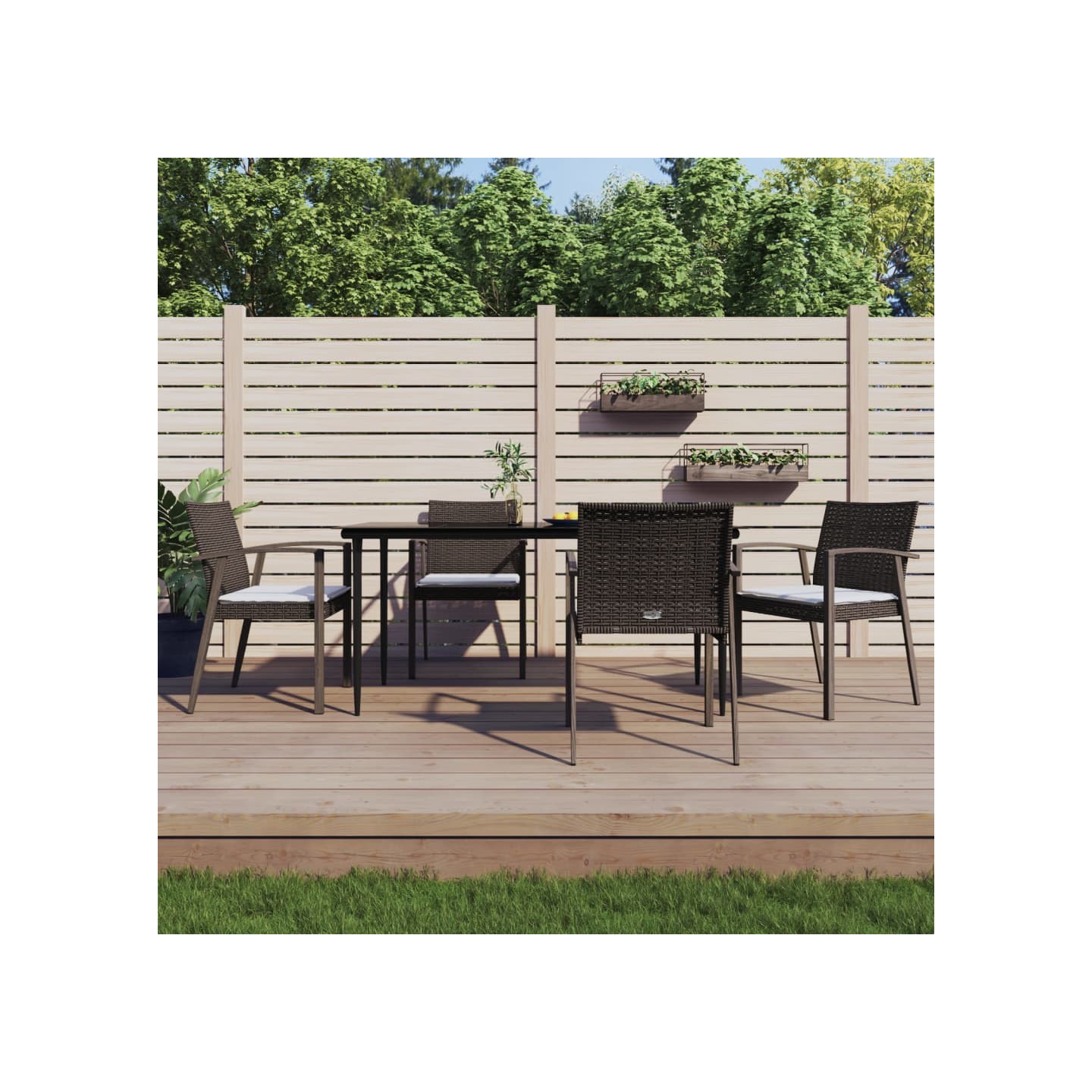 Ensemble à manger de jardin 5 pcs coussins résine tressée acier