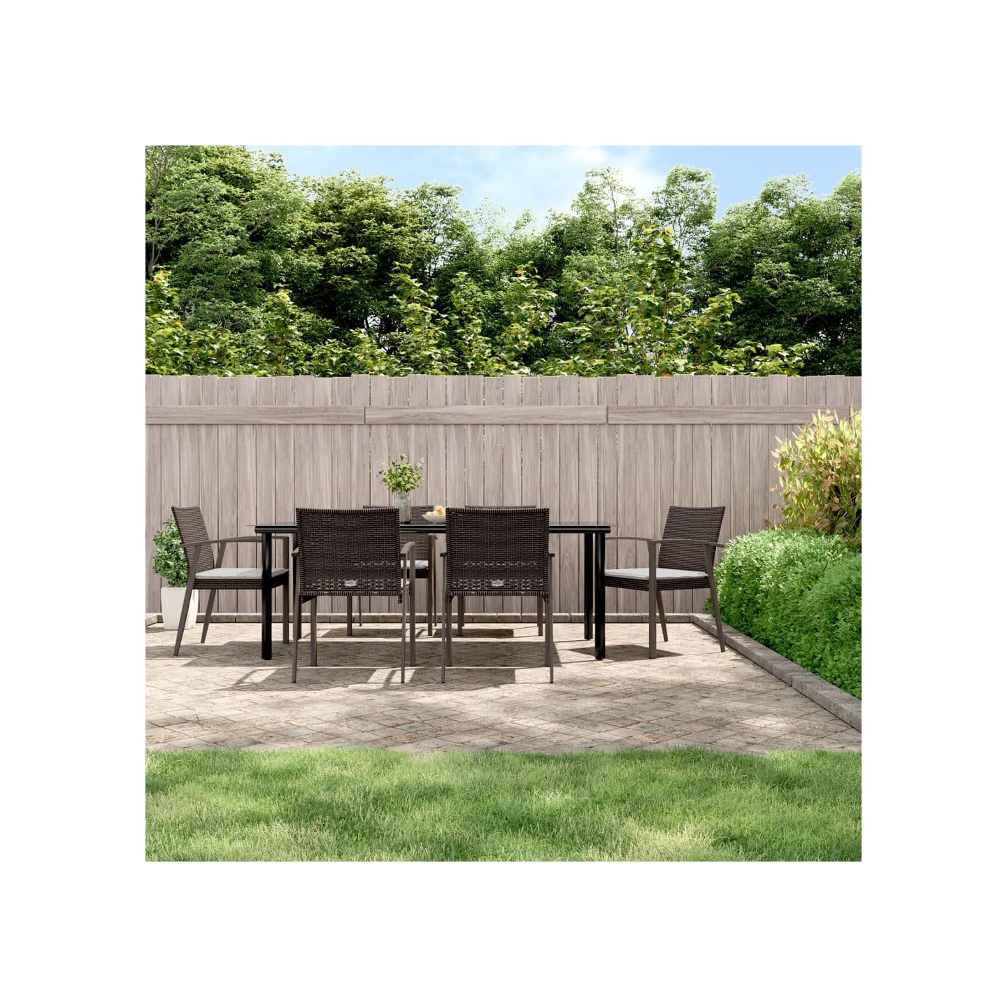 Ensemble à manger de jardin 7 pcs coussins résine tressée acier