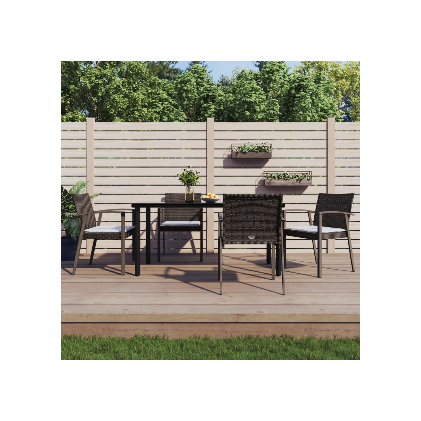 Ensemble à manger de jardin 5 pcs coussins résine tressée acier