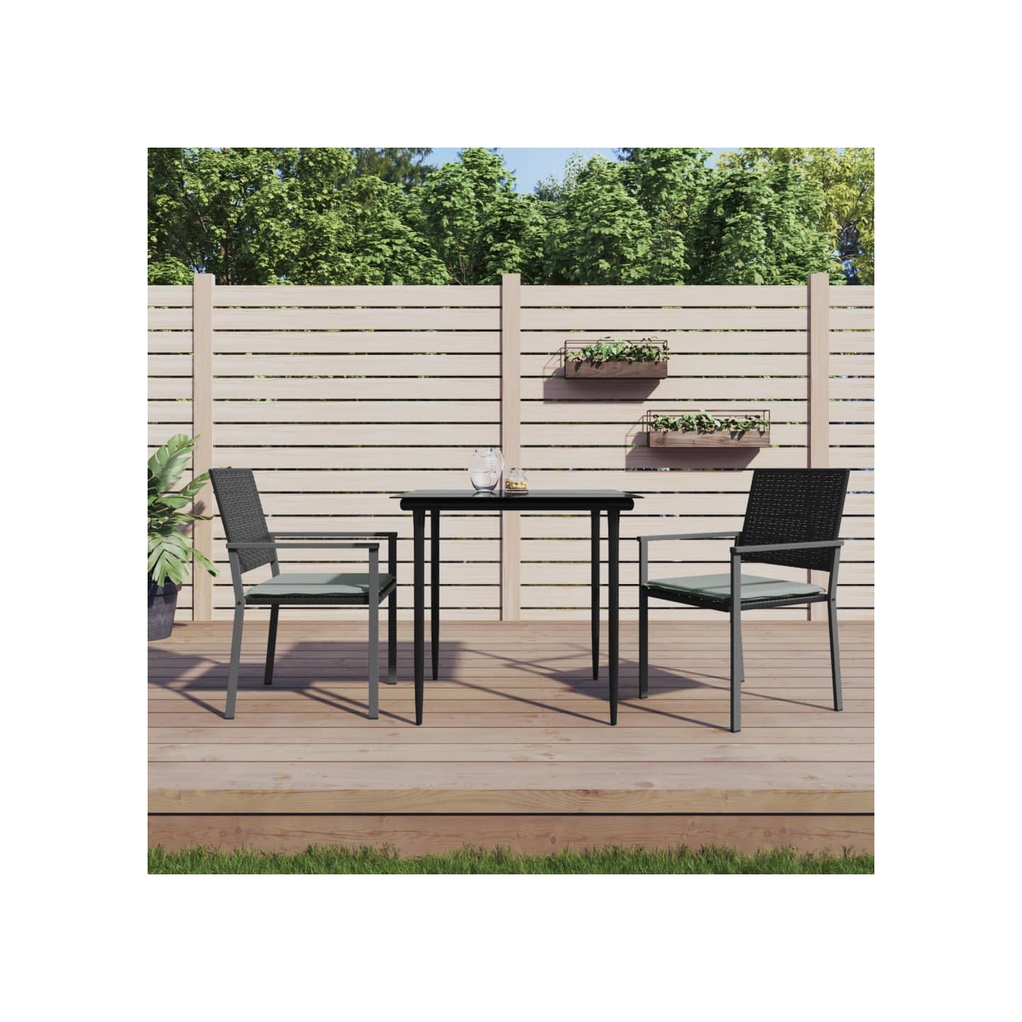 Ensemble à manger de jardin 3 pcs coussins résine tressée acier