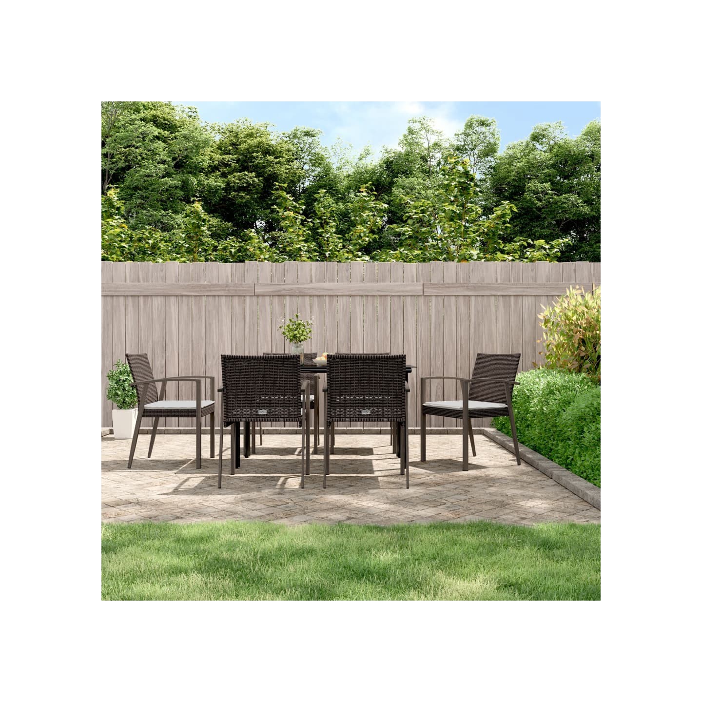 Ensemble à manger de jardin 7 pcs coussins résine tressée acier