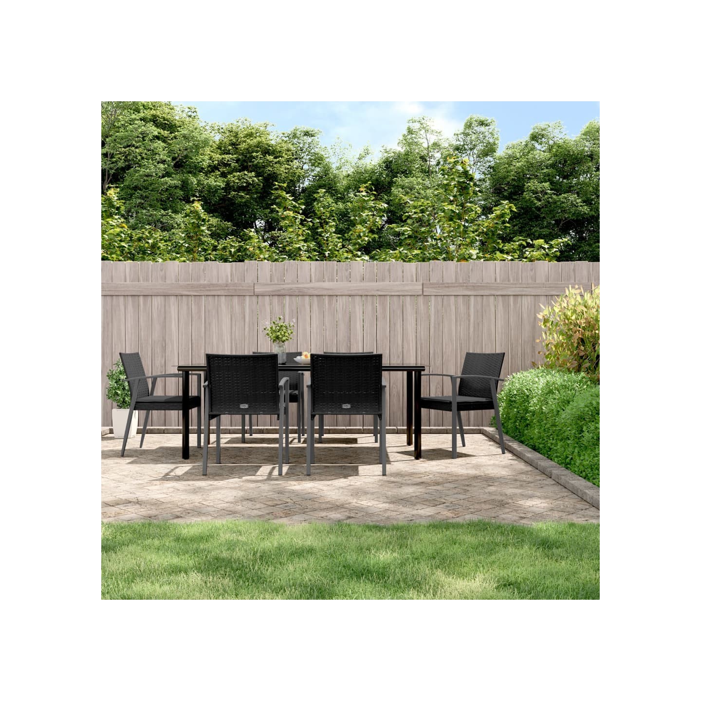 Ensemble à manger de jardin 7 pcs coussins résine tressée acier