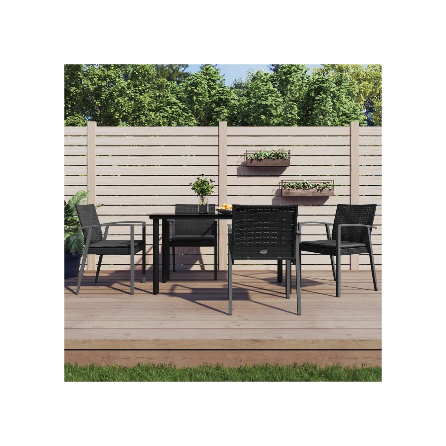 Ensemble à manger de jardin 5 pcs coussins résine tressée acier