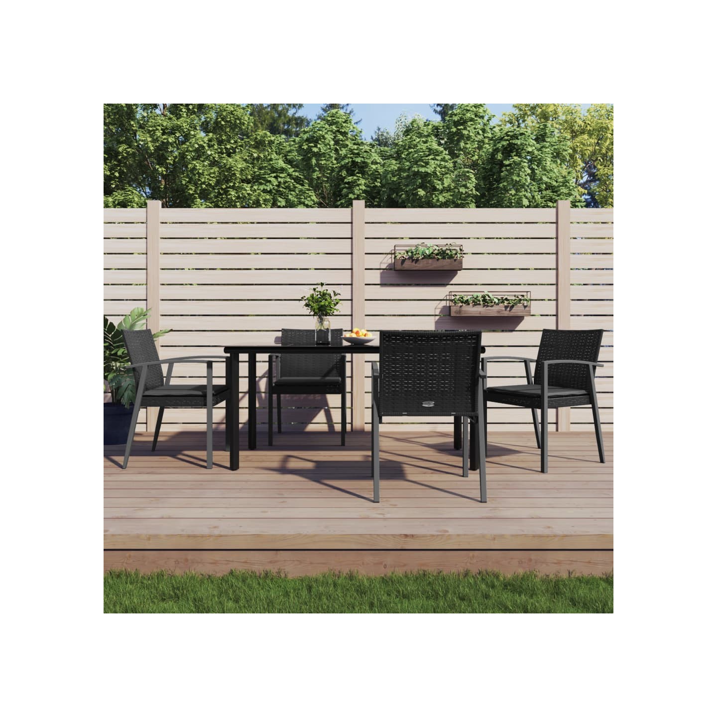 Ensemble à manger de jardin 5 pcs coussins résine tressée acier