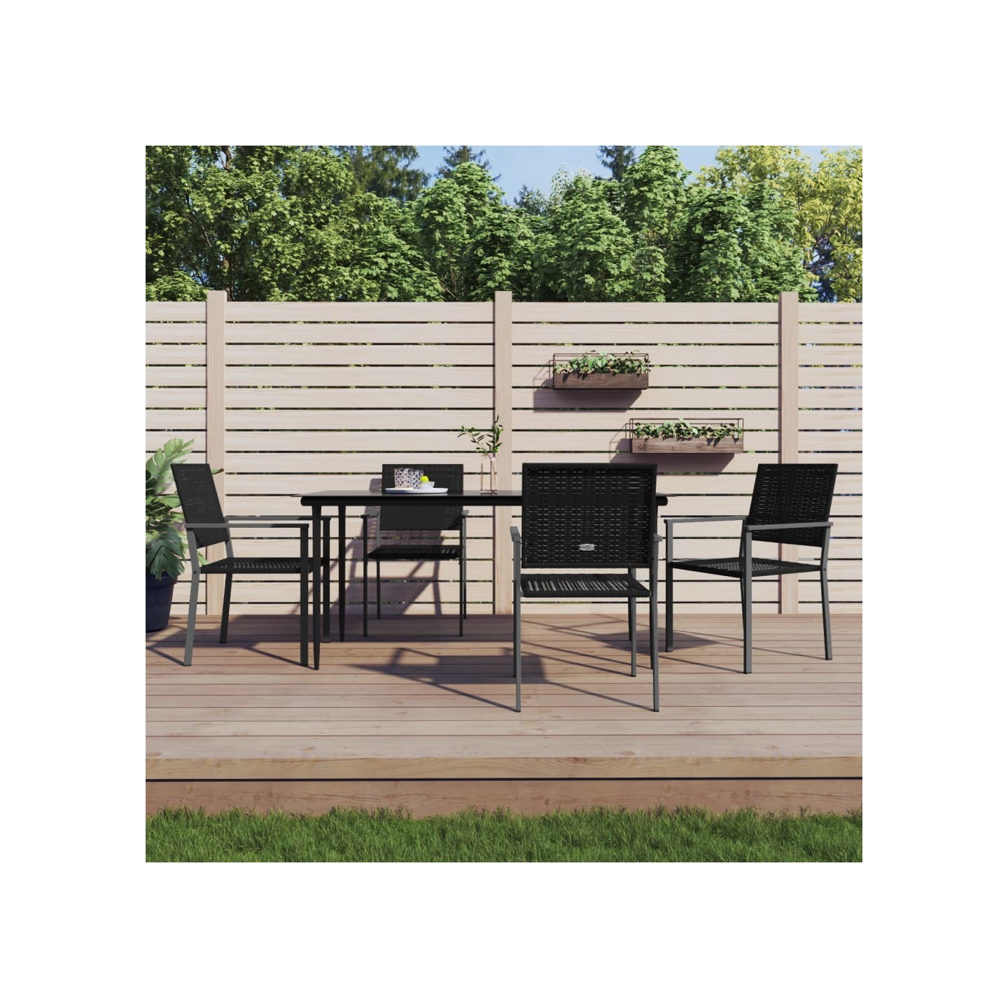Ensemble à manger de jardin 5 pcs résine tressée acier