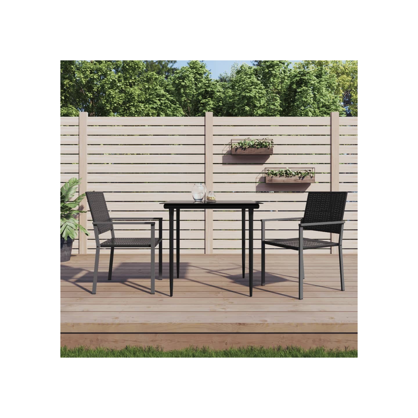 Ensemble à manger de jardin 3 pcs résine tressée acier