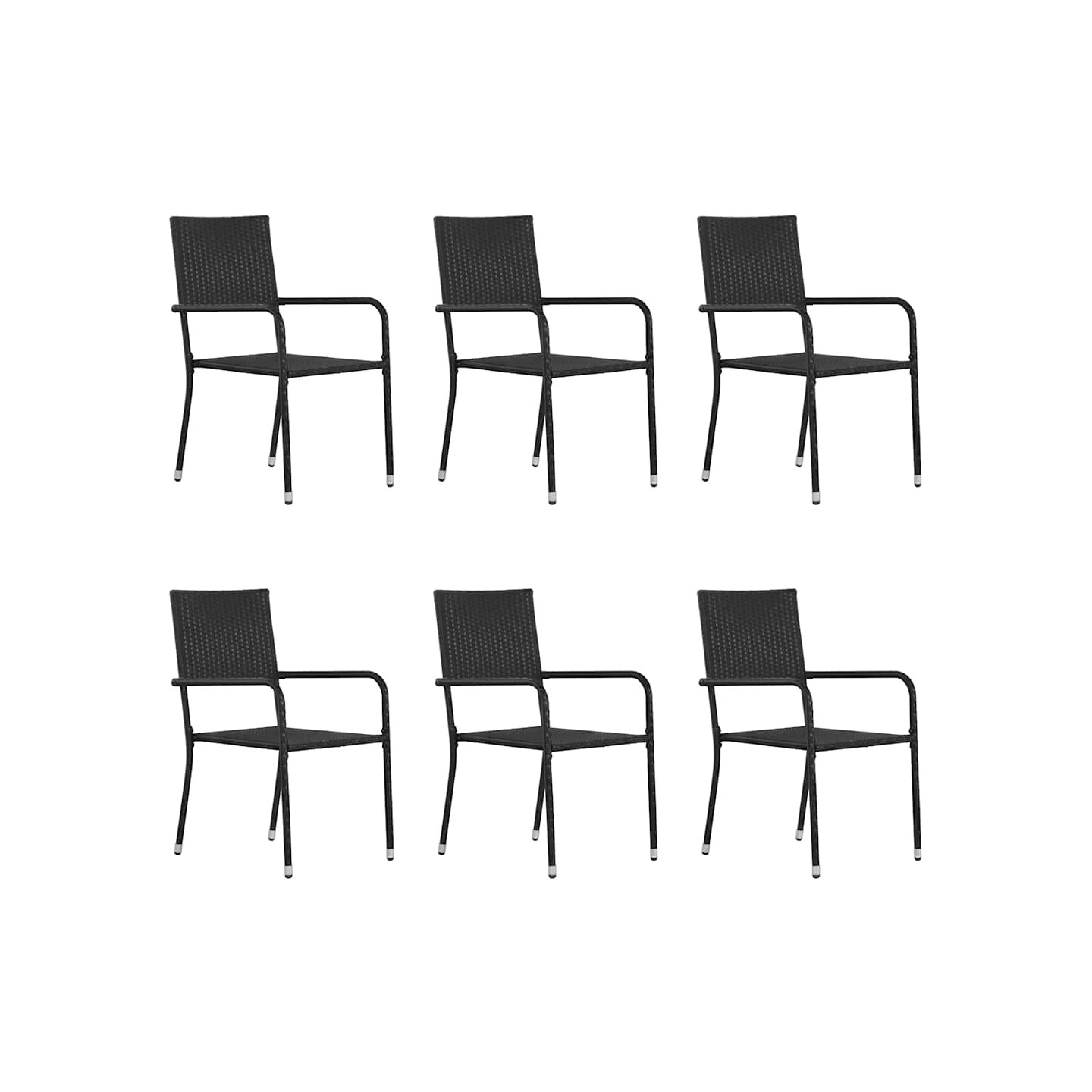 Chaise à dîner de jardin empilable lot de 6 noir résine tressée