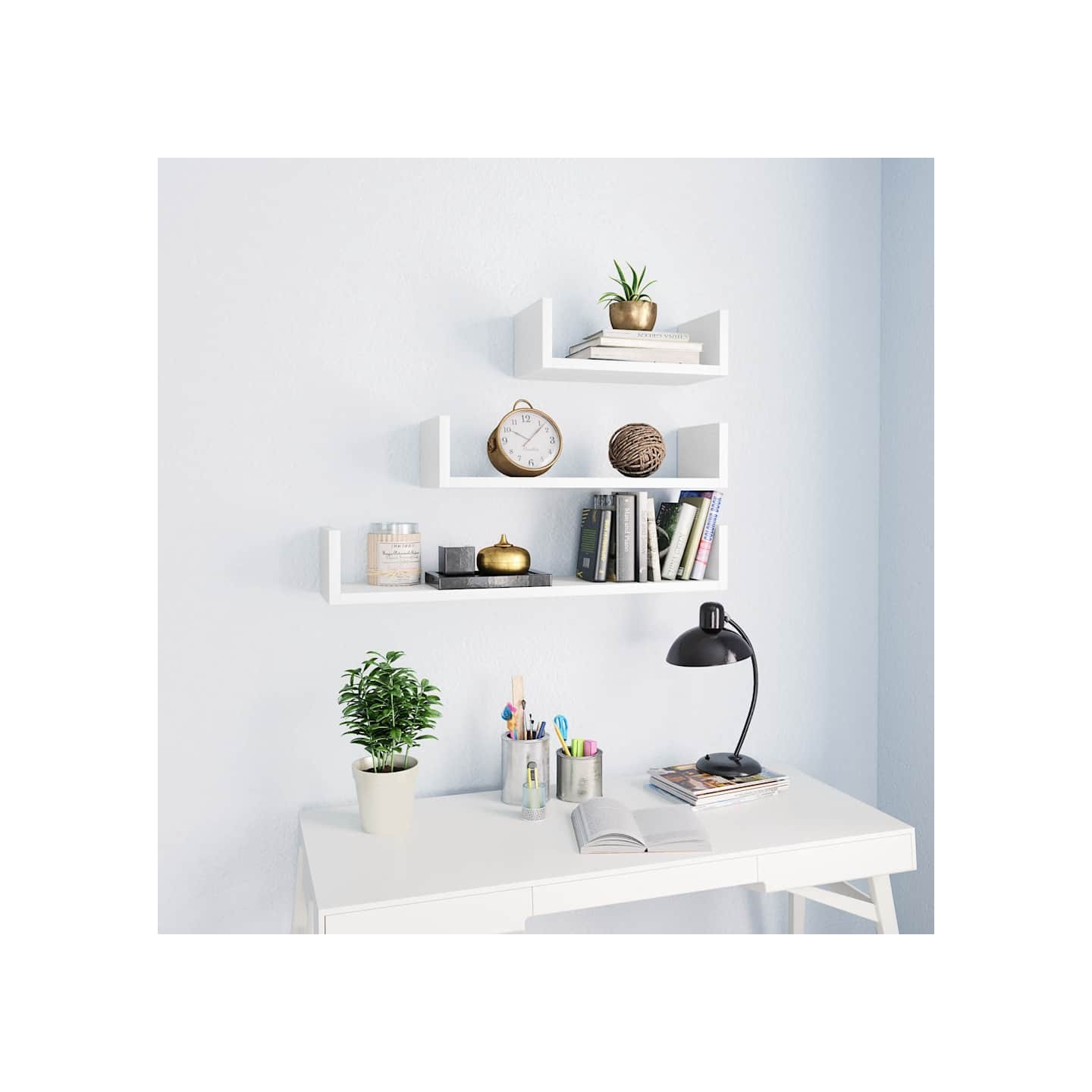 Étagères murales 3 pcs Blanc Bois d'ingénierie