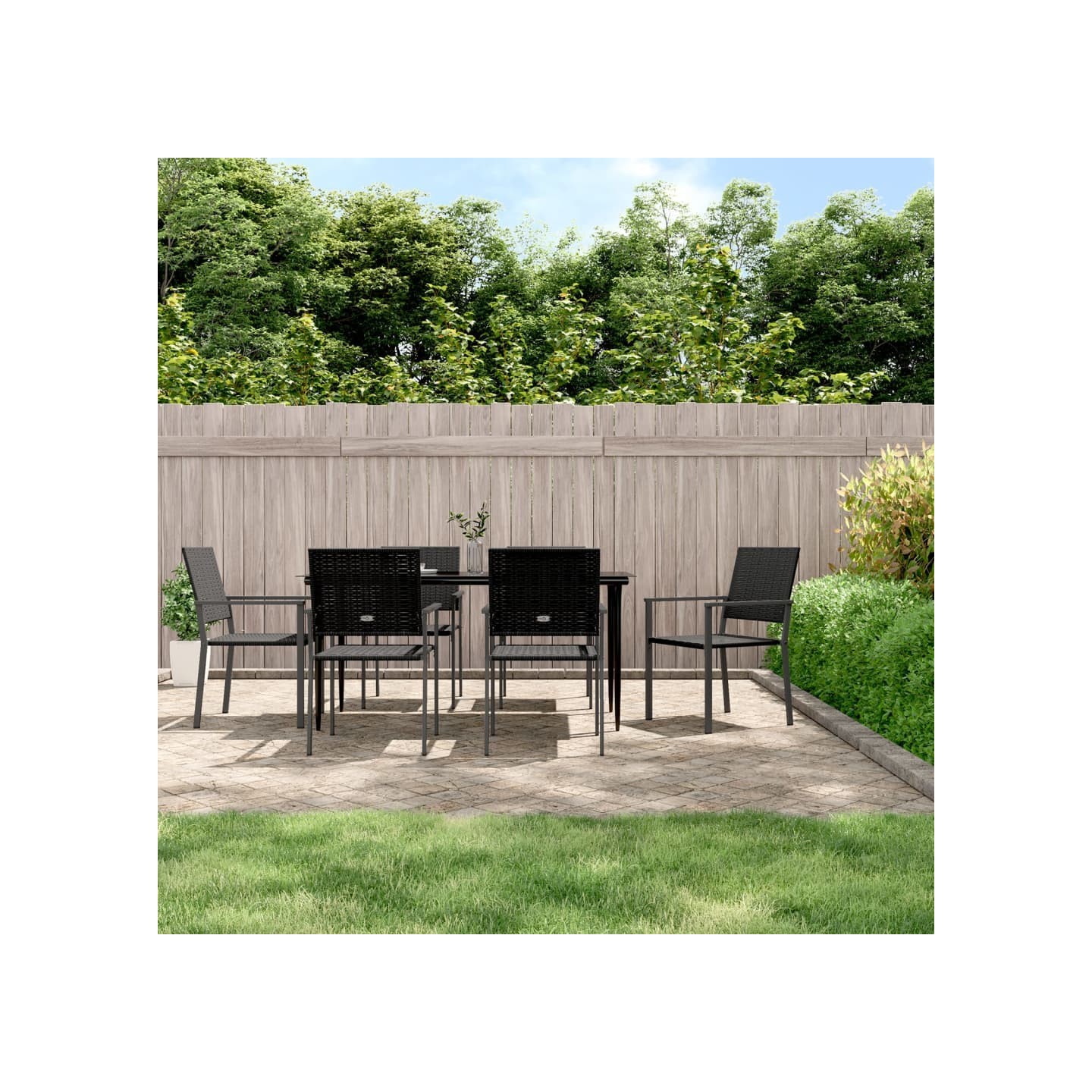 Ensemble à manger de jardin 7 pcs résine tressée acier