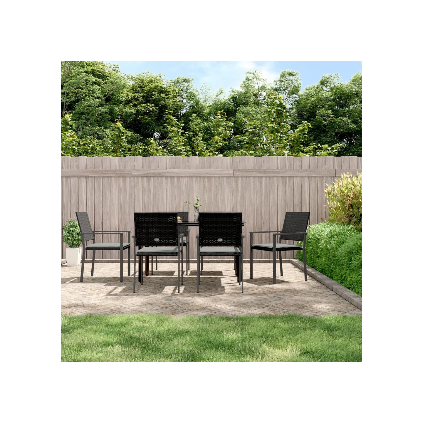 Ensemble à manger de jardin 7 pcs coussins résine tressée acier