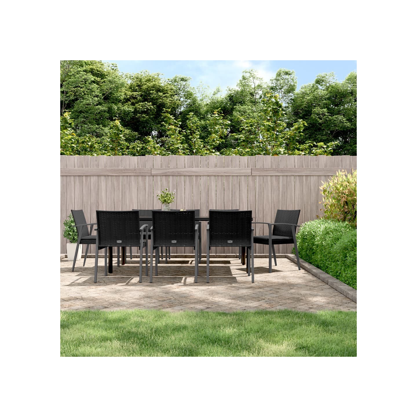 Ensemble à manger de jardin 9 pcs coussins résine tressée acier