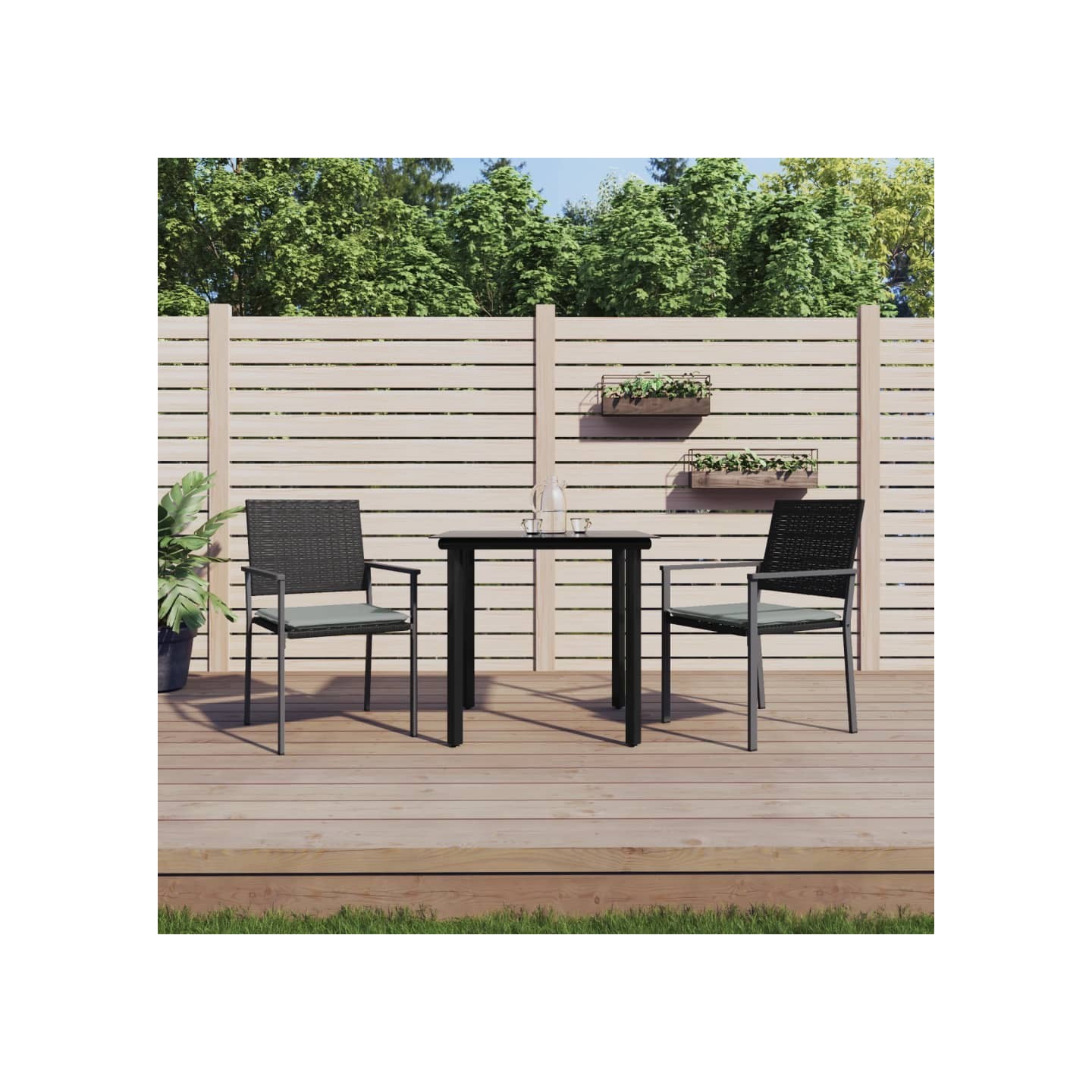 Ensemble à manger de jardin 3 pcs coussins résine tressée acier