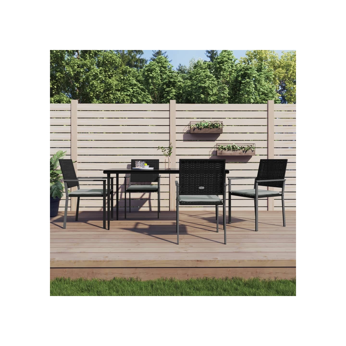Ensemble à manger de jardin 5 pcs coussins résine tressée acier