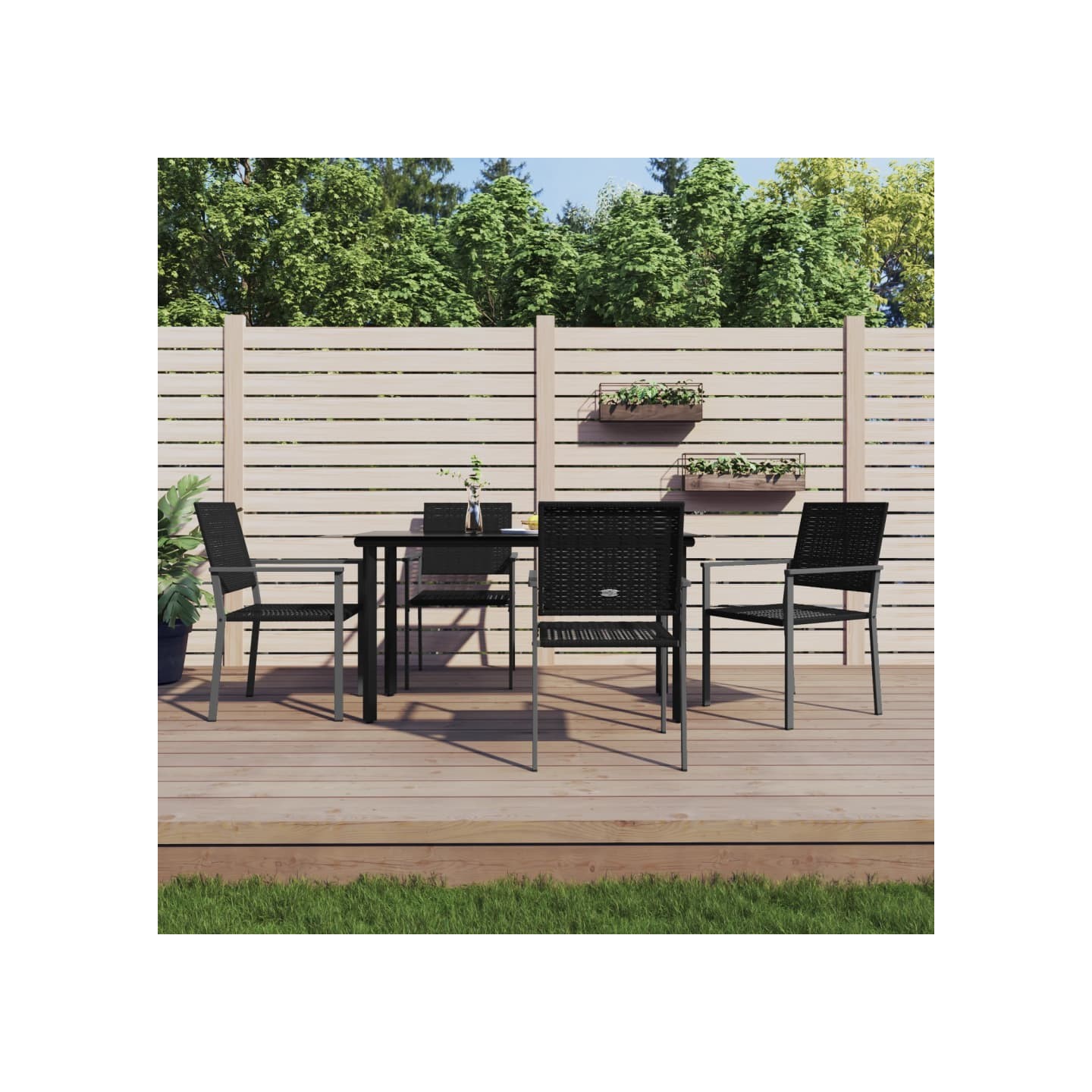 Ensemble à manger de jardin 5 pcs résine tressée acier