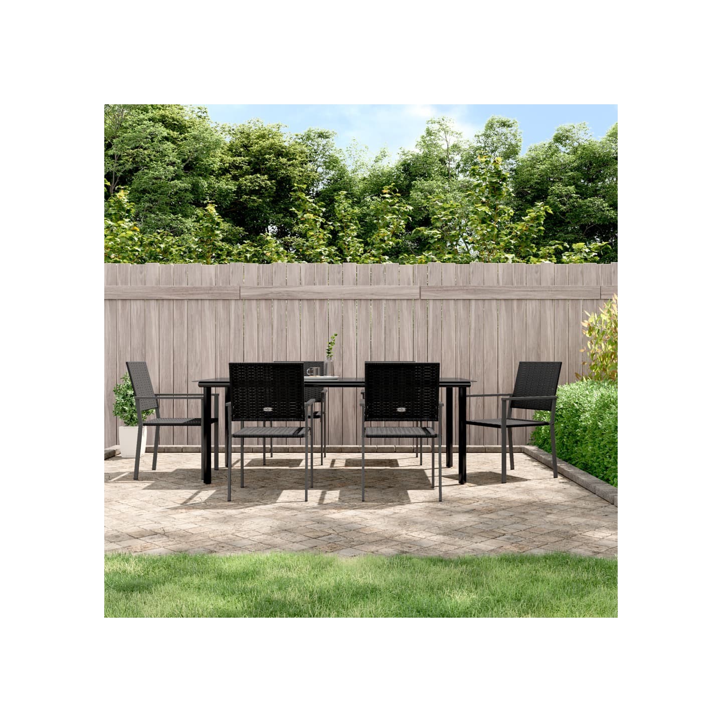Ensemble à manger de jardin 7 pcs résine tressée acier