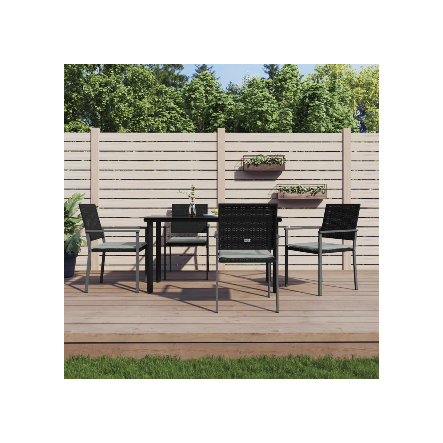 Ensemble à manger de jardin 5 pcs coussins résine tressée acier