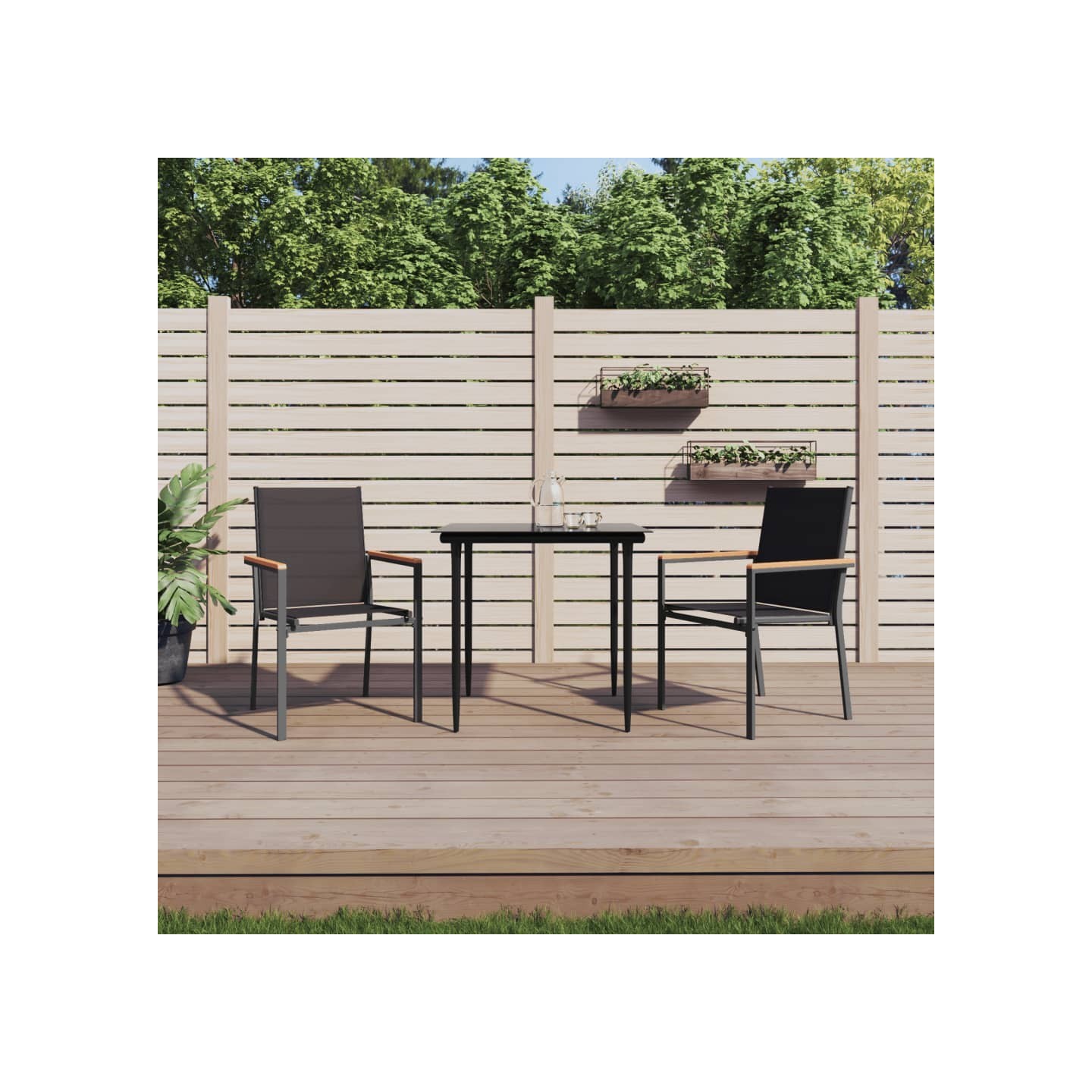 Ensemble à manger de jardin 3 pcs noir textilène et acier