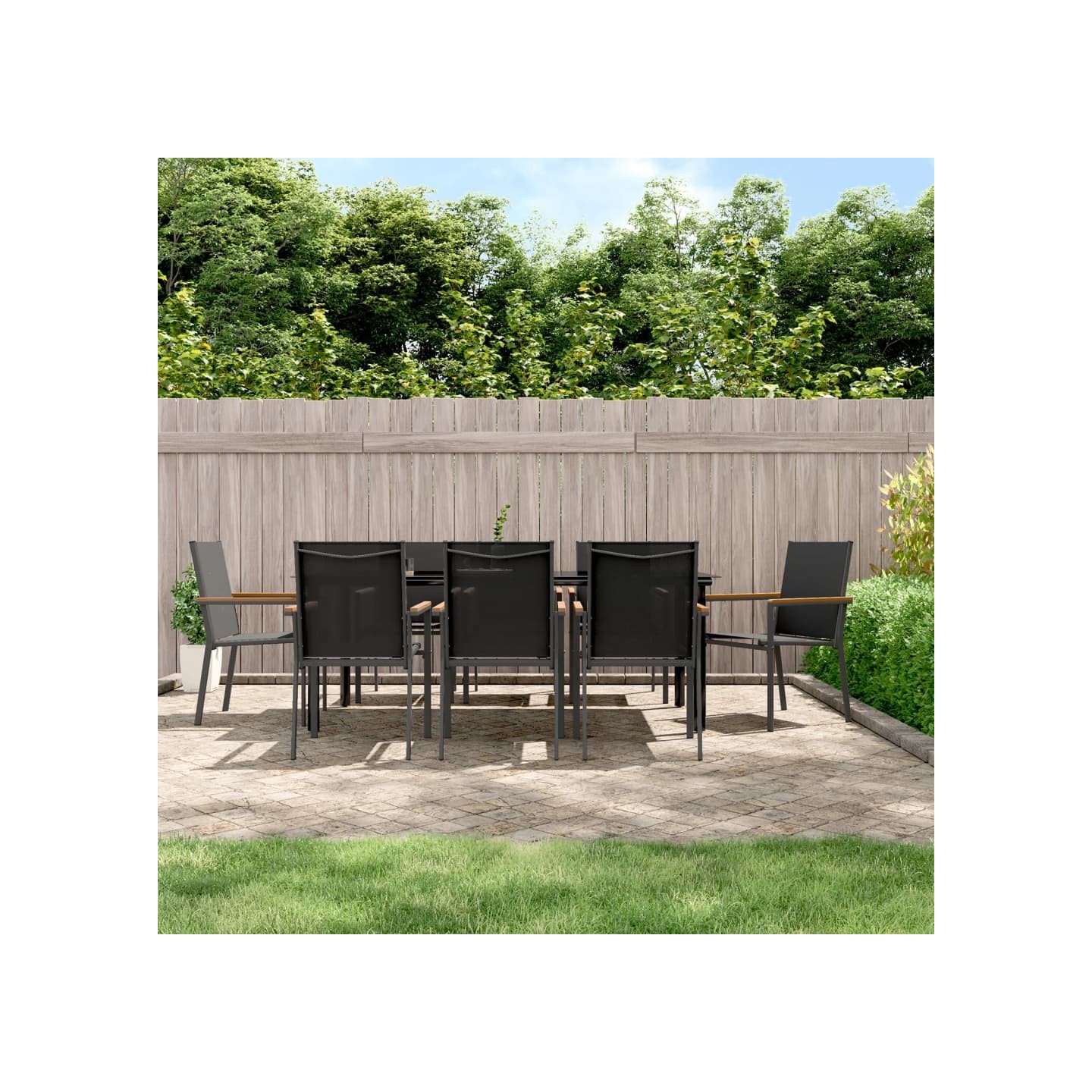 Ensemble à manger de jardin 9 pcs noir textilène et acier