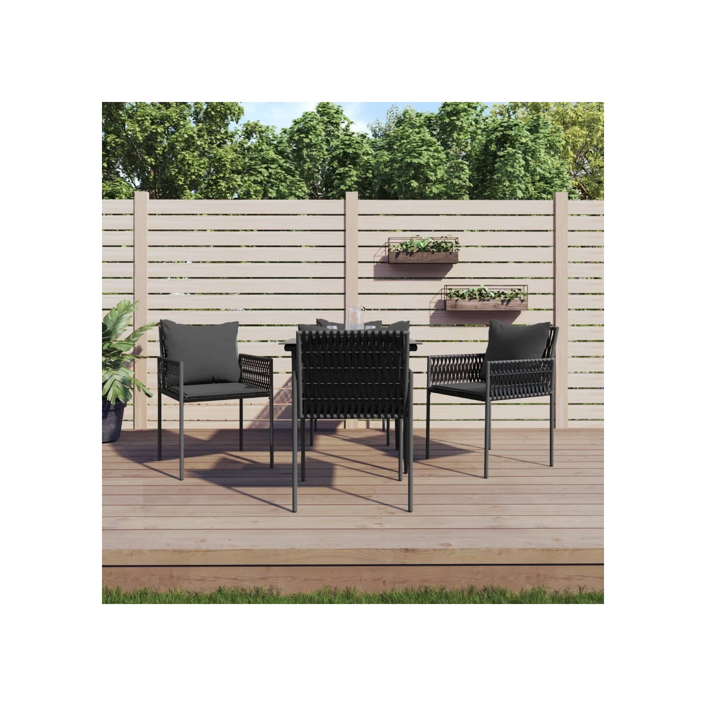 Ensemble à manger de jardin 5 pcs coussins résine tressée acier