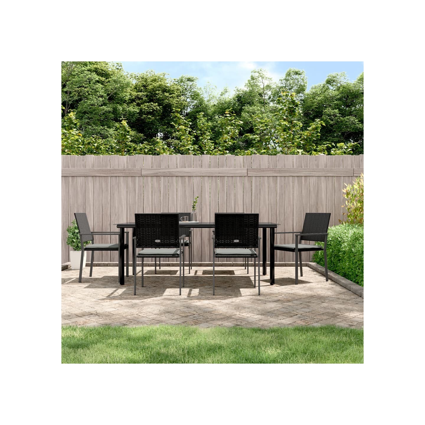 Ensemble à manger de jardin 7 pcs coussins résine tressée acier