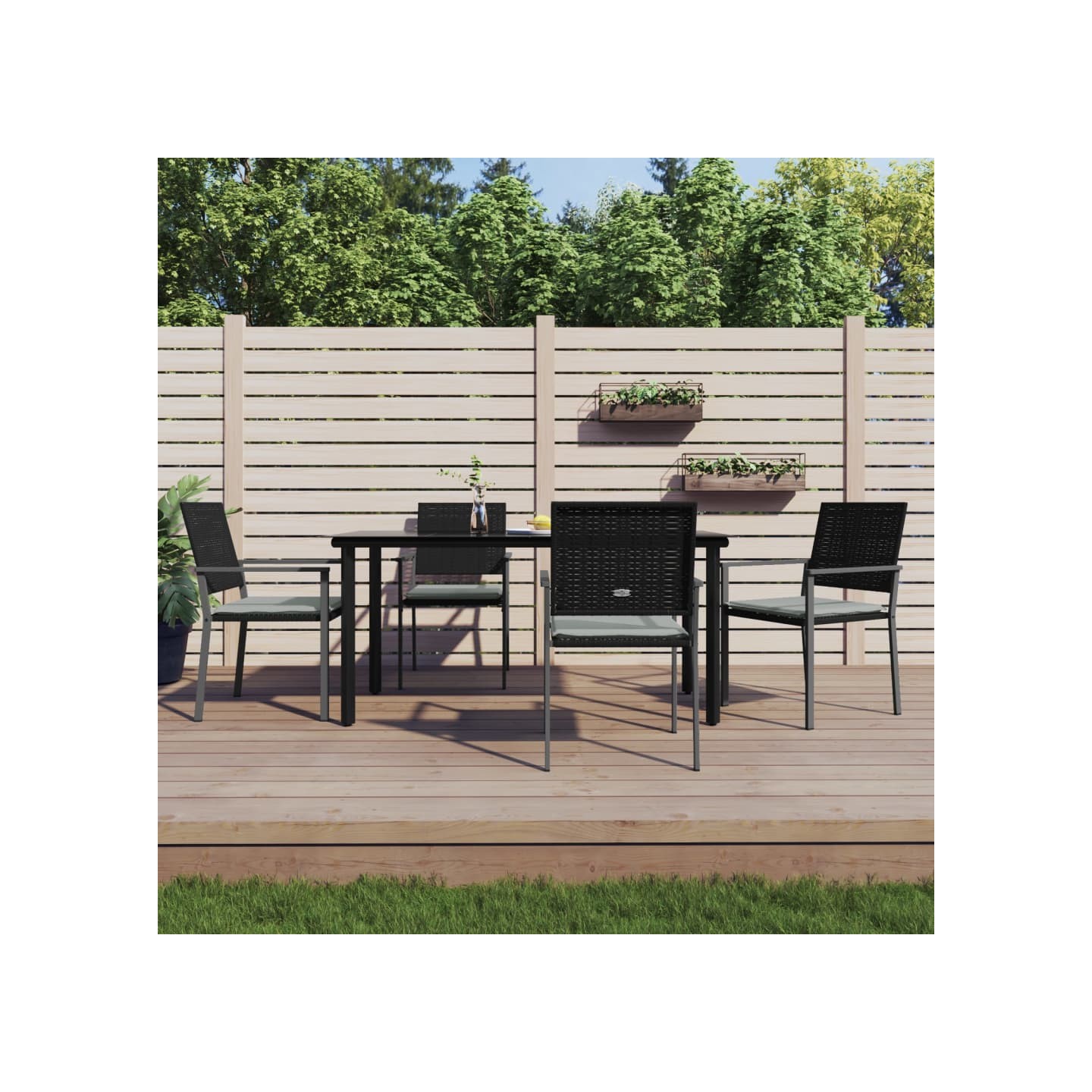 Ensemble à manger de jardin 5 pcs coussins résine tressée acier
