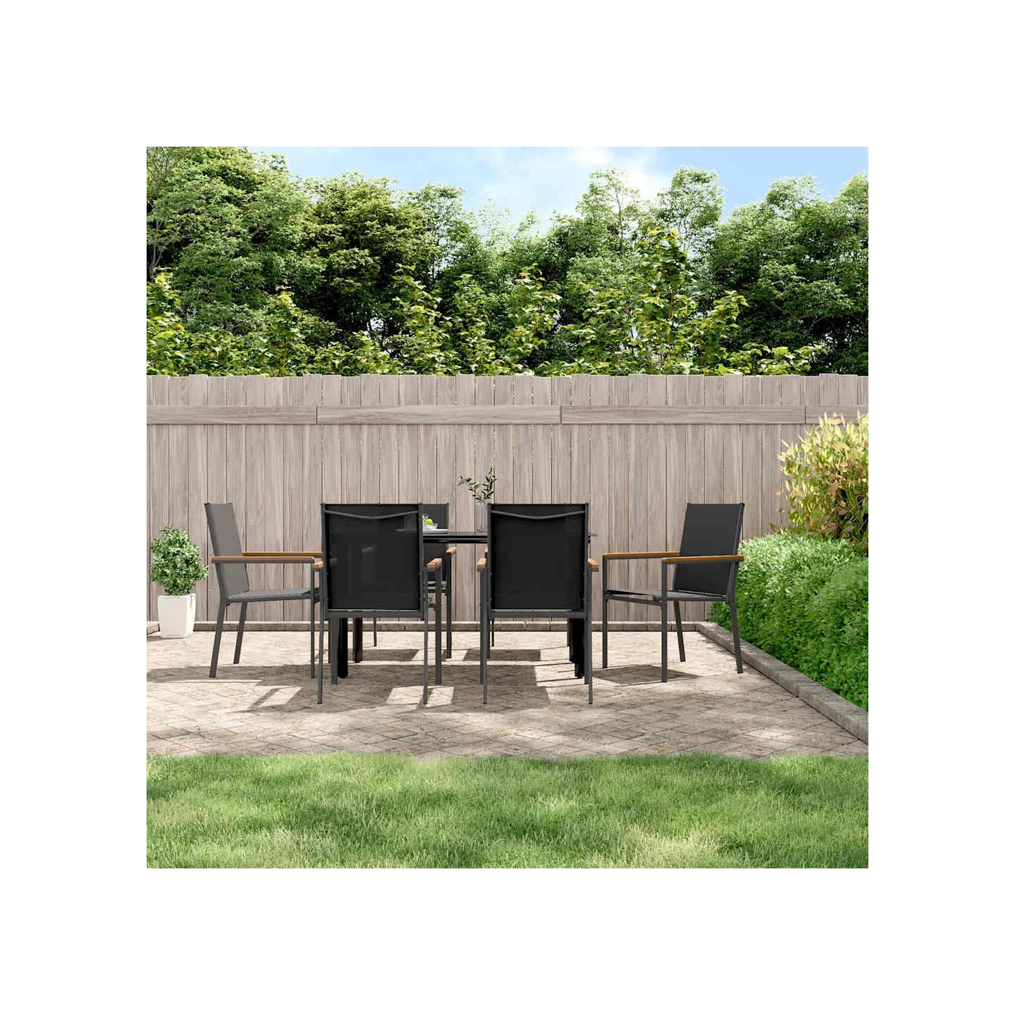 Ensemble à manger de jardin 7 pcs noir textilène et acier
