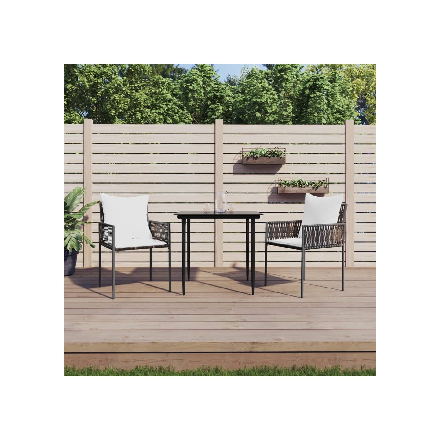 Ensemble à manger de jardin 3 pcs coussins résine tressée acier