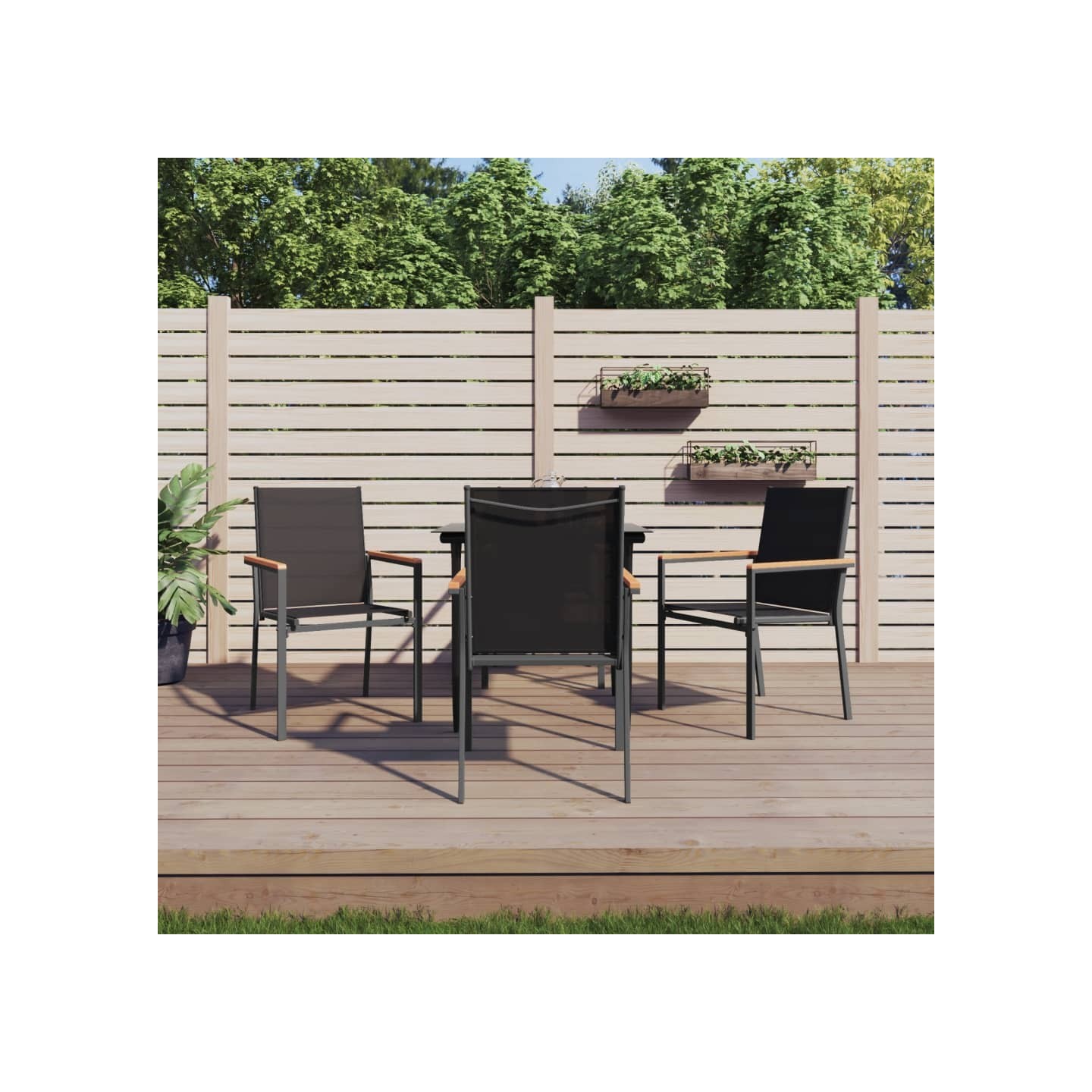 Ensemble à manger de jardin 5 pcs noir textilène et acier